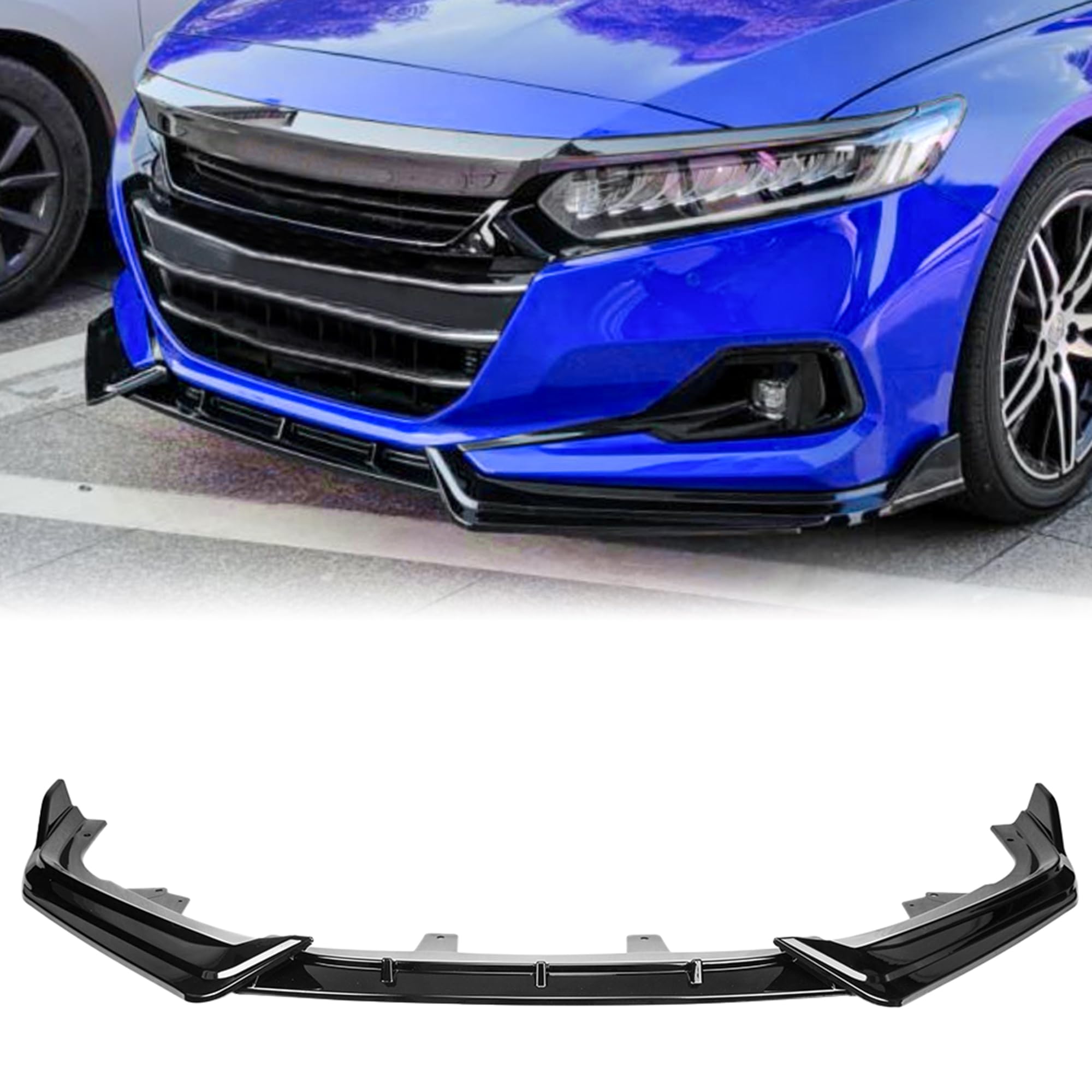 Front Lip Spoiler Compatible with 2021–2022 Honda Accord 10th Gen Sedan Front Bumper Lip, Gloss Black 3-Piece Luxury Design Exterior Body Kit
