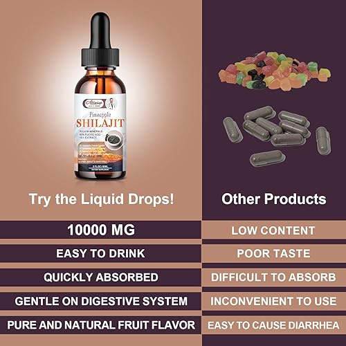 Miniatura 6 de Gotas líquidas orgánicas de resina Shilajit pura del Himalaya para hombres y mujeres. Suplemento Shilajit dorado con ácido fúlvico y más de 85