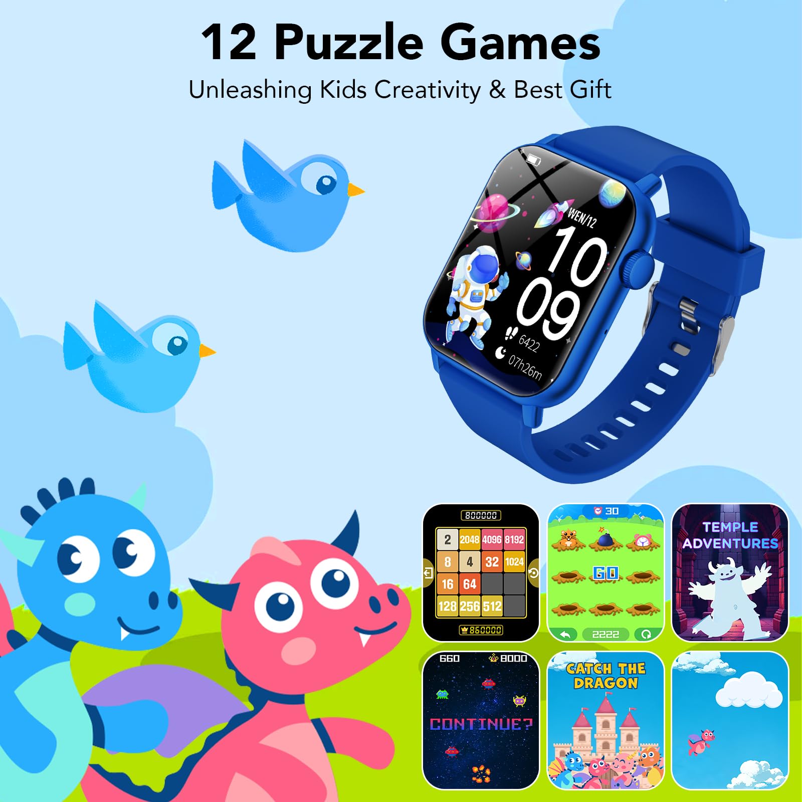 Smartwatch per Bambini 3-12 con Fitness Tracker, Orologio Smartwatch Bambini con Contapassi, Giochi, Frequenza Cardiaca,Monitor del Sonno,IP68 Impermeabile per Smart Watch Bambino Audiobook,Study Card