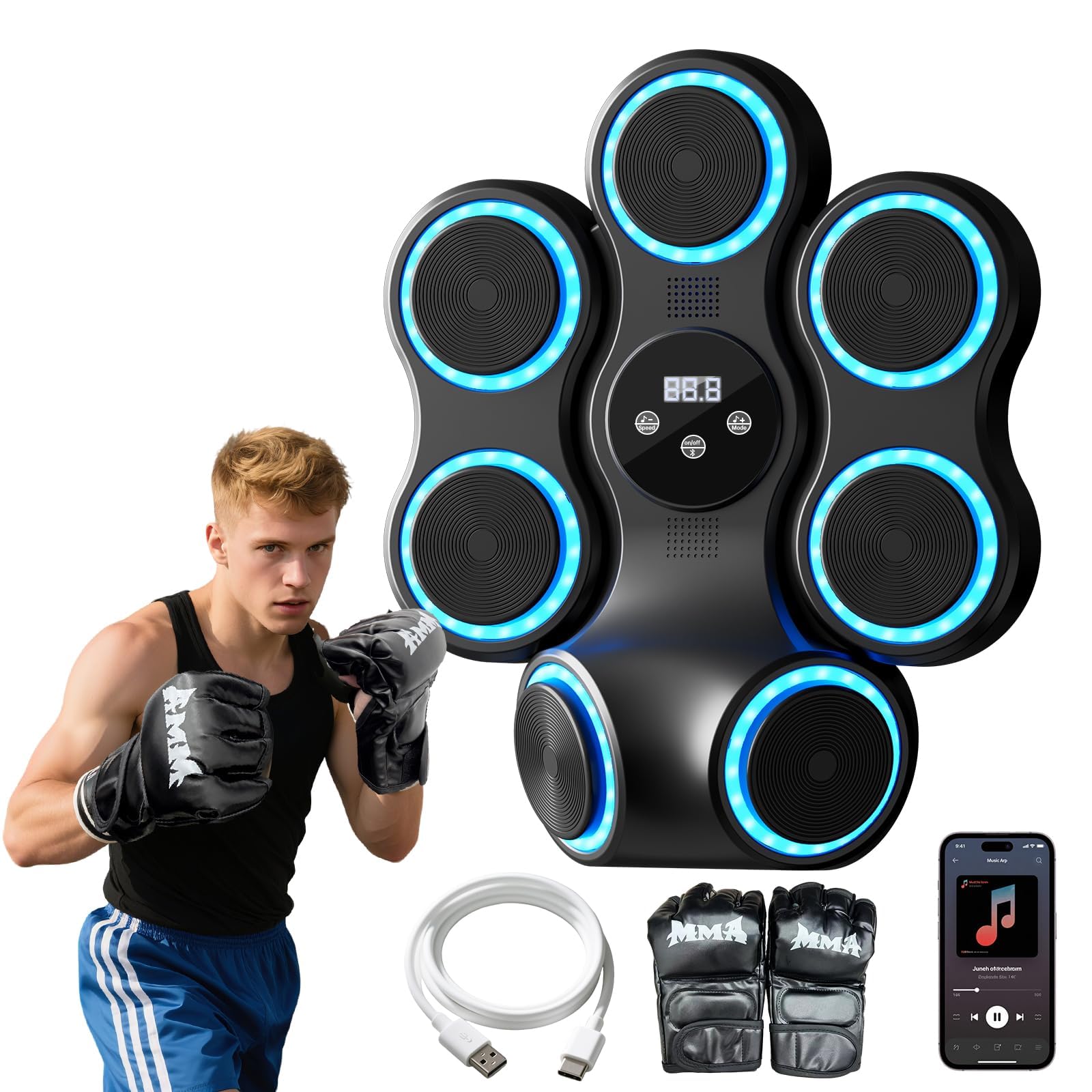 Music Boxing Machine for Adults Kids,Interactive Punching Trainer with Boxing Gloves, Large Size Wall Mounted Electronic Boxing Target