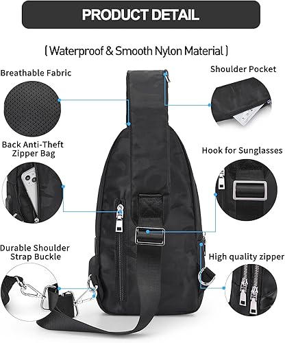 Miniatura 3 de SEAFEW Black Sling Crossbody Backpack Shoulder Messenger Bag for Men Women, Mini Anti Theft One Strap Motorcycle Backpack Sling Tactical Chest Bag