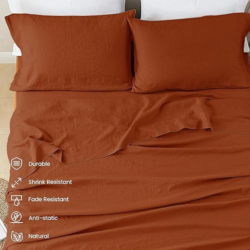 Miniatura 3 de NORTH HOME Juego de sábanas de lino puro lavado, sábanas de 100% lino francés lavado a la piedra con bolsillo profundo de 16 pulgadas, ultra suaves