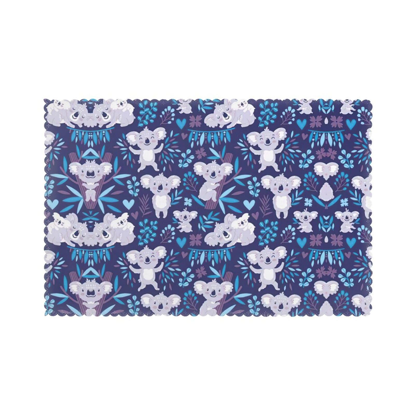 Lovely Koala Print Placemats Set Of 6, 12x18 Inch Polyester Washable Heat Resistant Kitchen Dining Table Mats