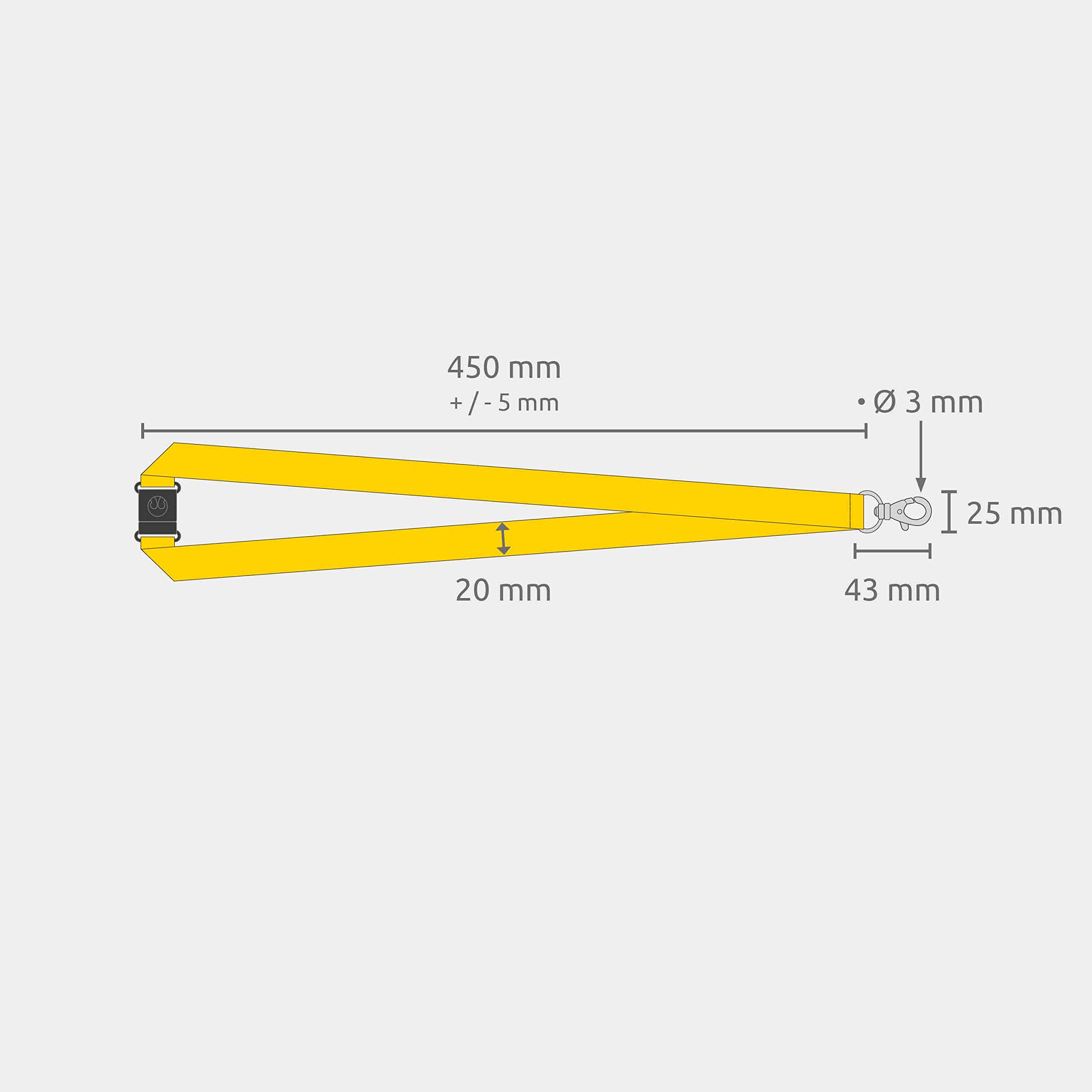 100er Pack Schlüsselbänder 20 mm, easy going Haken, Sicherheitsverschluss, Gelb