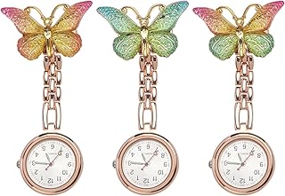 eMagTech Pack of 3 Butterfly Brooch Watches Quartz Pocket Watch Digital Hanging Watch Portable Pin-On Badge Pocket Watches...