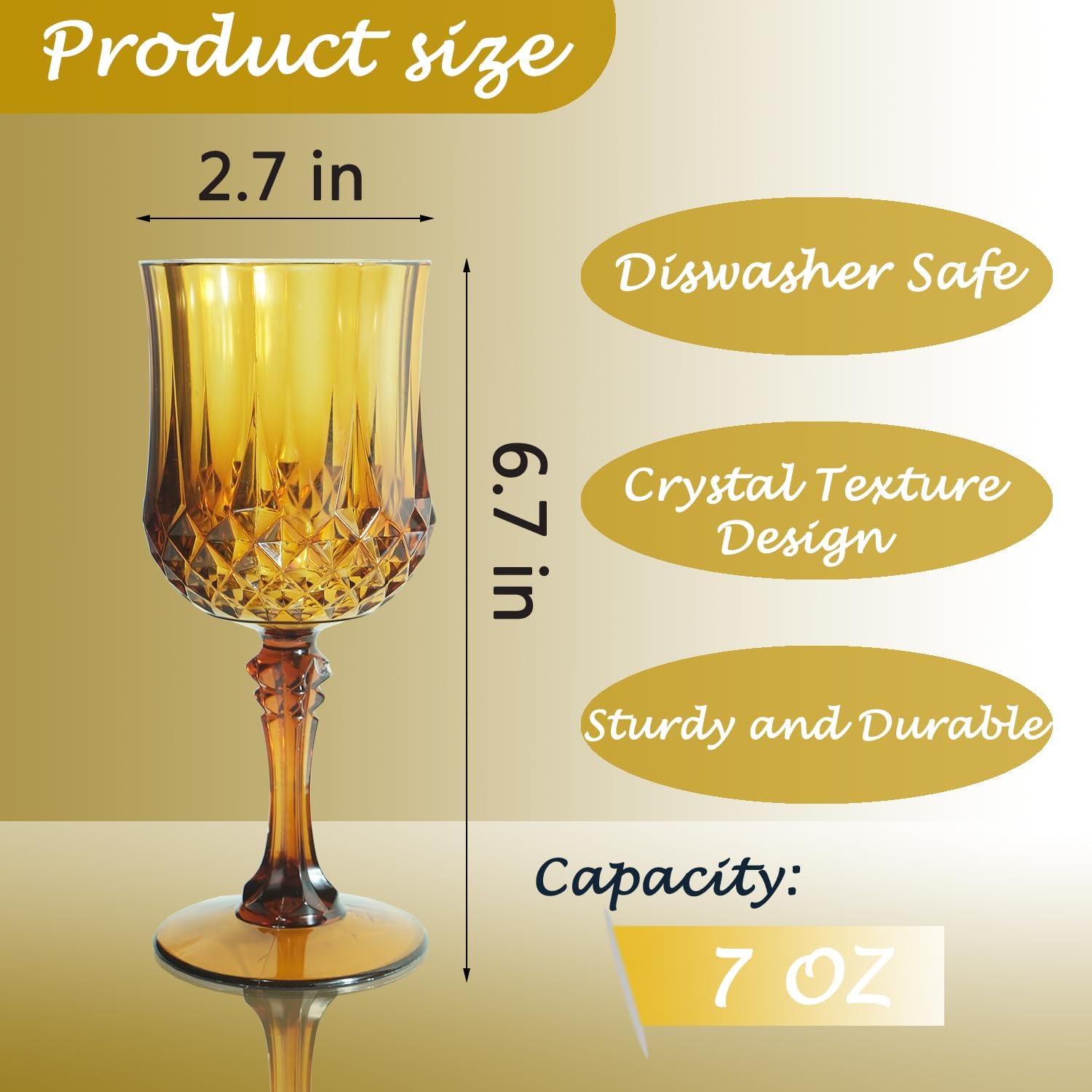 Plastic Wine Glasses, Plastic Goblets Vintage Style Cordial Drinking Glasses for Valentine’s Day, Wedding Reception, Grand Event Party Supplies (24, Amber) - Image 2