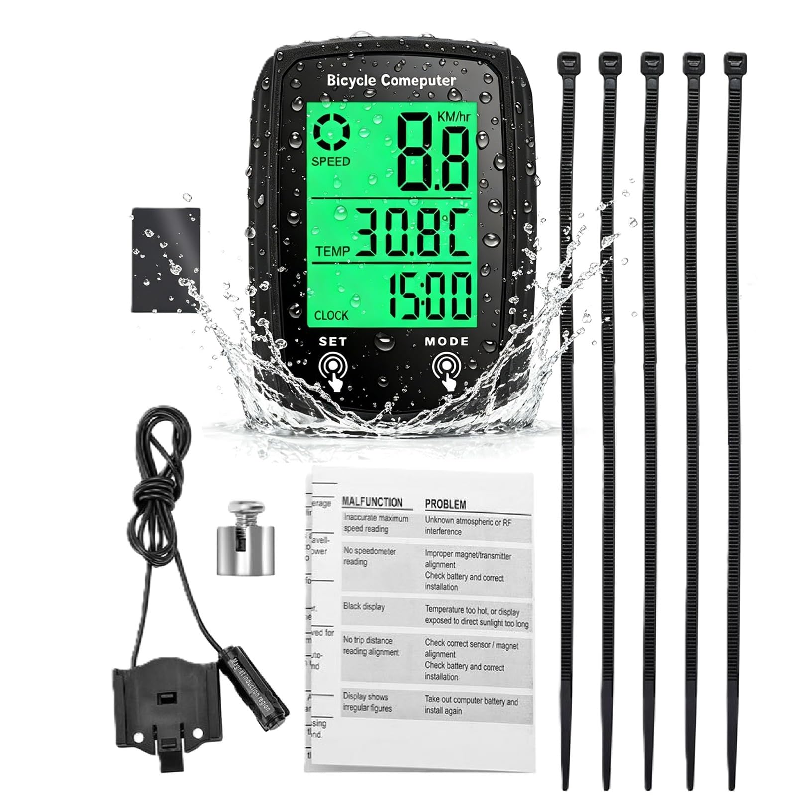 Fahrradcomputer Fahrrad Tacho 19 Funktionen Multifunktion IP54 Wasserdicht LCD Display Kilometerzähler Fahrrad Backlight mit Kabel Automatisches Aufwachen StartStop Hintergrundbeleuchtung für MTB Road