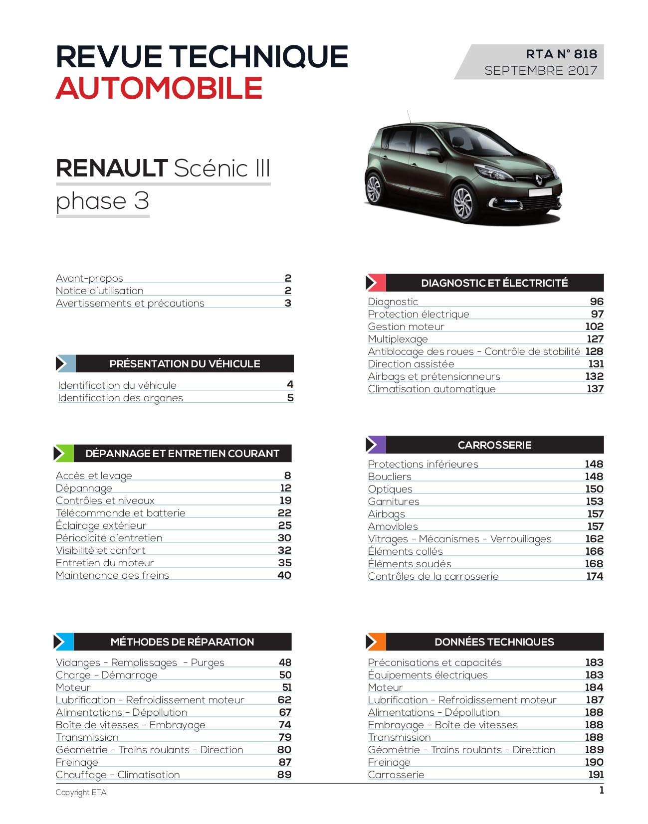 E.T.A.I - Revue Technique Automobile 818 SCENIC III PHASE 3 - 2013 - 2016