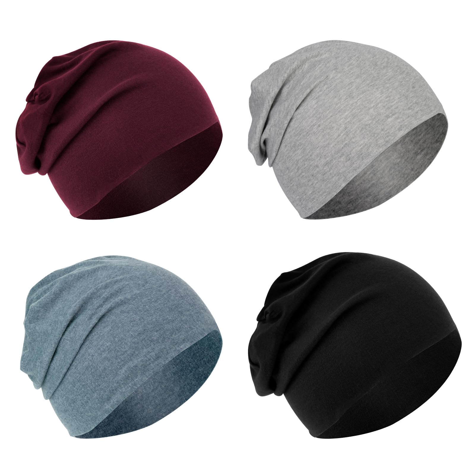 BEVTEE Cotton Slouchy Beanie for Men 4 Packs, Skull Caps Lightweight for Winter, Chemo Hats for Women, Gift, Fashion