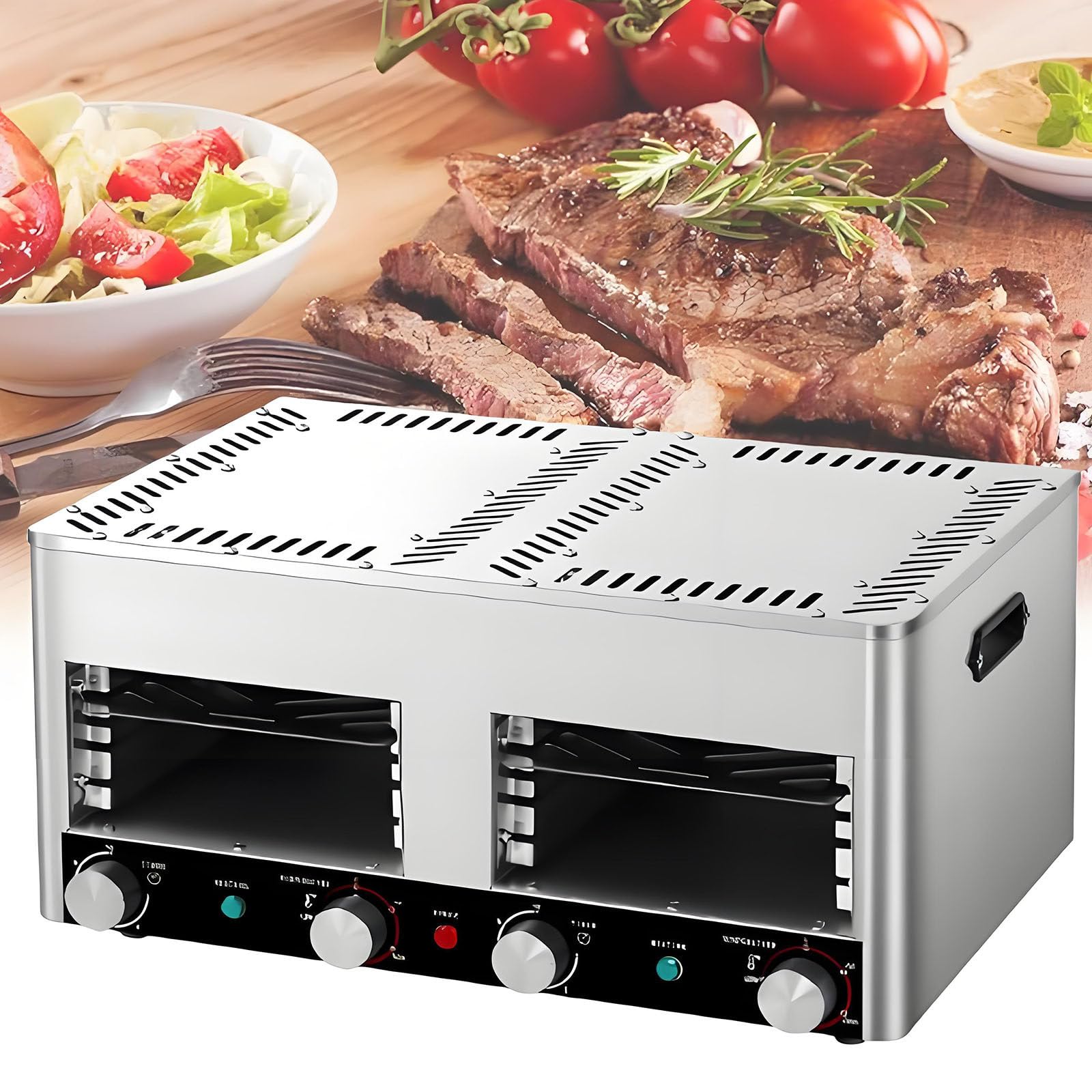LJCSSD Electric Broiler, Electric Steak Broiler Indoor Commercial Steak Grill Automatic Steak Broiler, Time Temperature Adjustable, For Beef Chicken Vegetables B