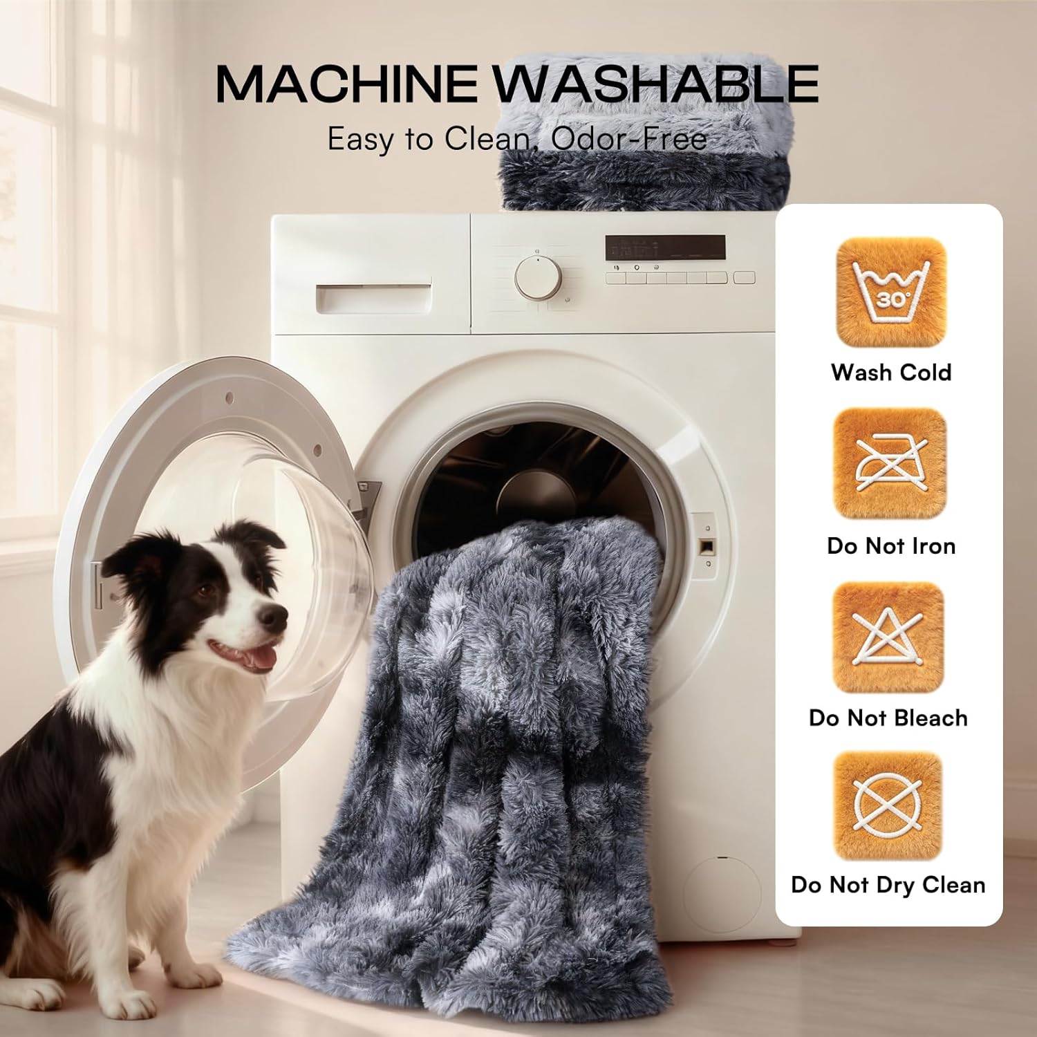 Luciphia Large Waterproof Dog Blanket for Pet Washable Liquid Proof Bed Intimacy Protection Shaggy Plush Calming Long Faux Fur Couch Cover Calming Cat Throw Blankets, Tie-dye Grey, 50" x 60" - Image 7