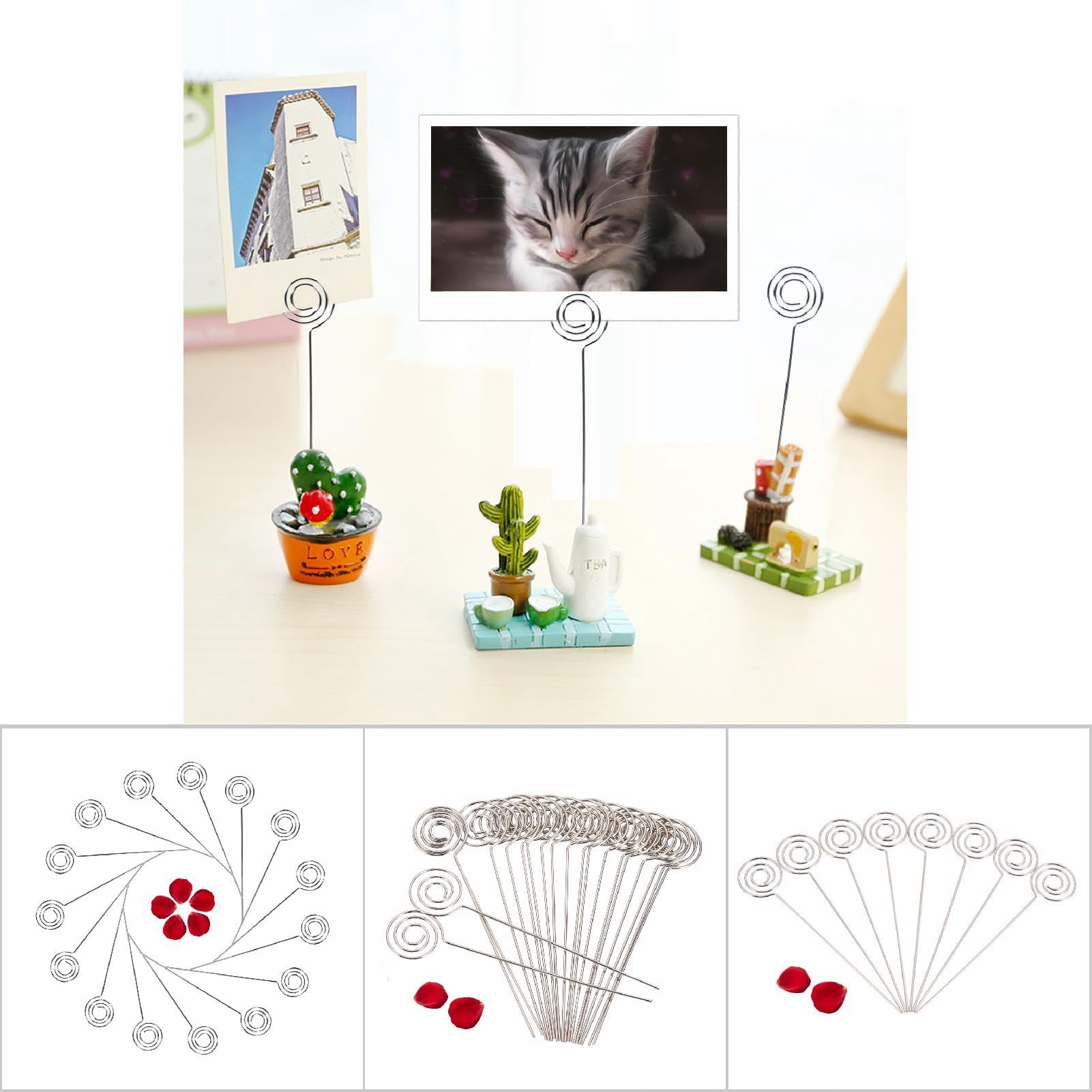 KSTE Uchwyt na klips Memo, Uchwyt na notatki Klips Srebrny Uchwyt na zdjęcia DIY Craft Metal Wires Karta fotograficzna Memo Note Uchwyt na klipsy Osobowość kreatywna Uchwyt na karty papierowe (50)