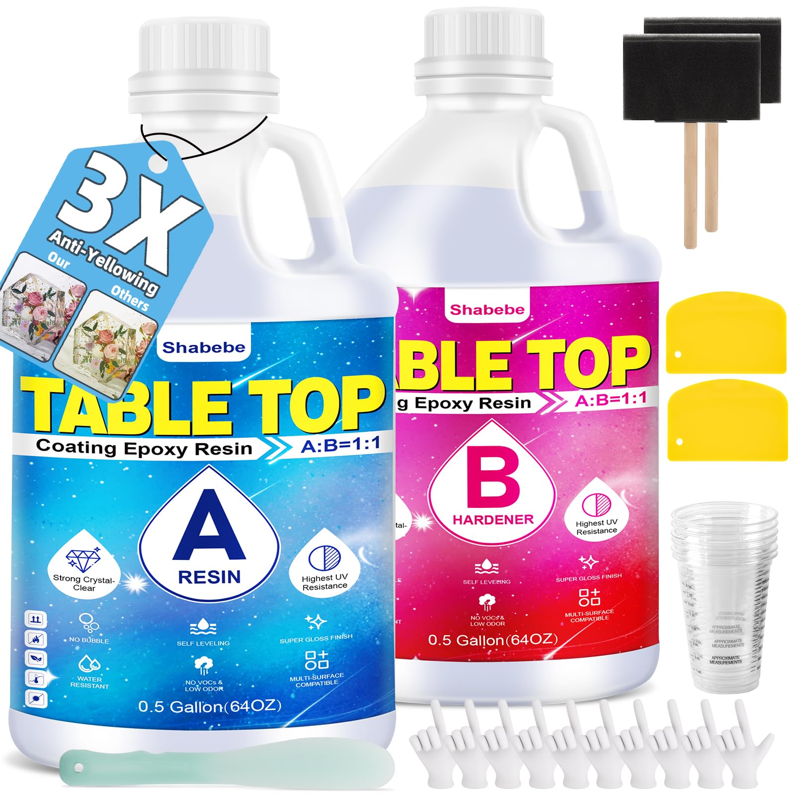 Table Top Epoxy Resin 1 Gallon, Super Gloss & Crystal Clear Epoxy Resin Kit with UV Resistant & Self Leveling, Non Toxic Food Safe for River Tables, Live Edge Tables, Bar Tops, Countertops 1:1