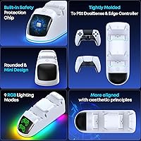 Vista 3 de OIVO PS5 Controller Charger Station Compatible with PlayStation 5 Dualsense & Edge Controllers, RGB PS5 Controller Charging Dock Holder Stand with