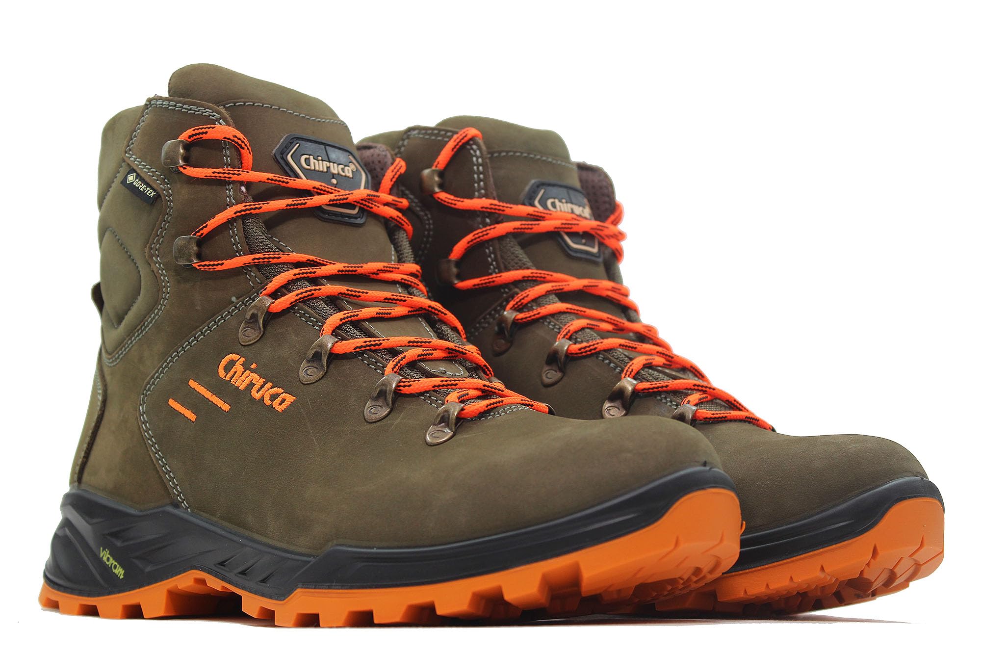 CHIRUCA - Stivali gore tex,impermeabili, in segatura, da campo, da montagna, trekking, lacci arancioni, per: uomo