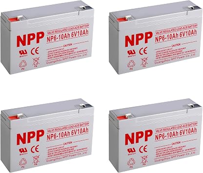NPP NP6-10Ah (F1, 4Pcs) Rechargeable Sealed Lead Acid 6V 10Ah Battery Scooter Battery Replaces Enduring 6FM10, NP10-6, KMG-10-6