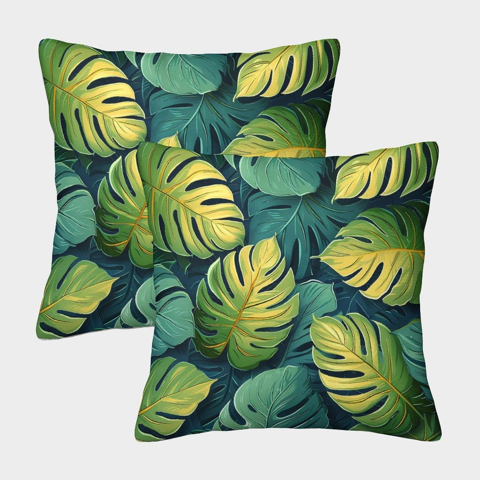 kaiyun 2 Pack Green Monstera Leaves Pillow Case Home Decoration Sofa Botanical Pattern Cushion Cover 45x45cm