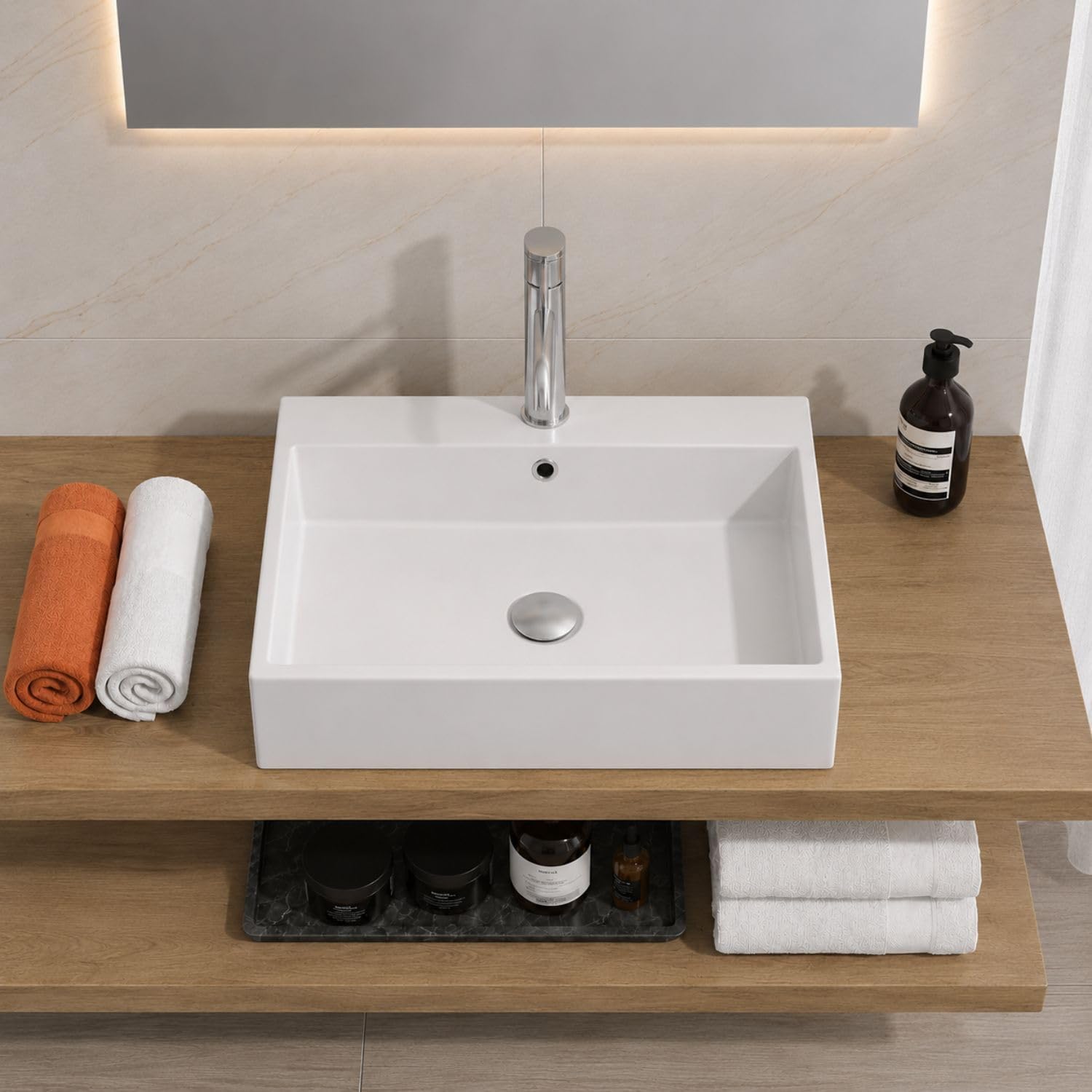Lavabo da Appoggio in Ceramica Bianco Lavandino Lavello 2 Misure (1, 53x41x15 cm)
