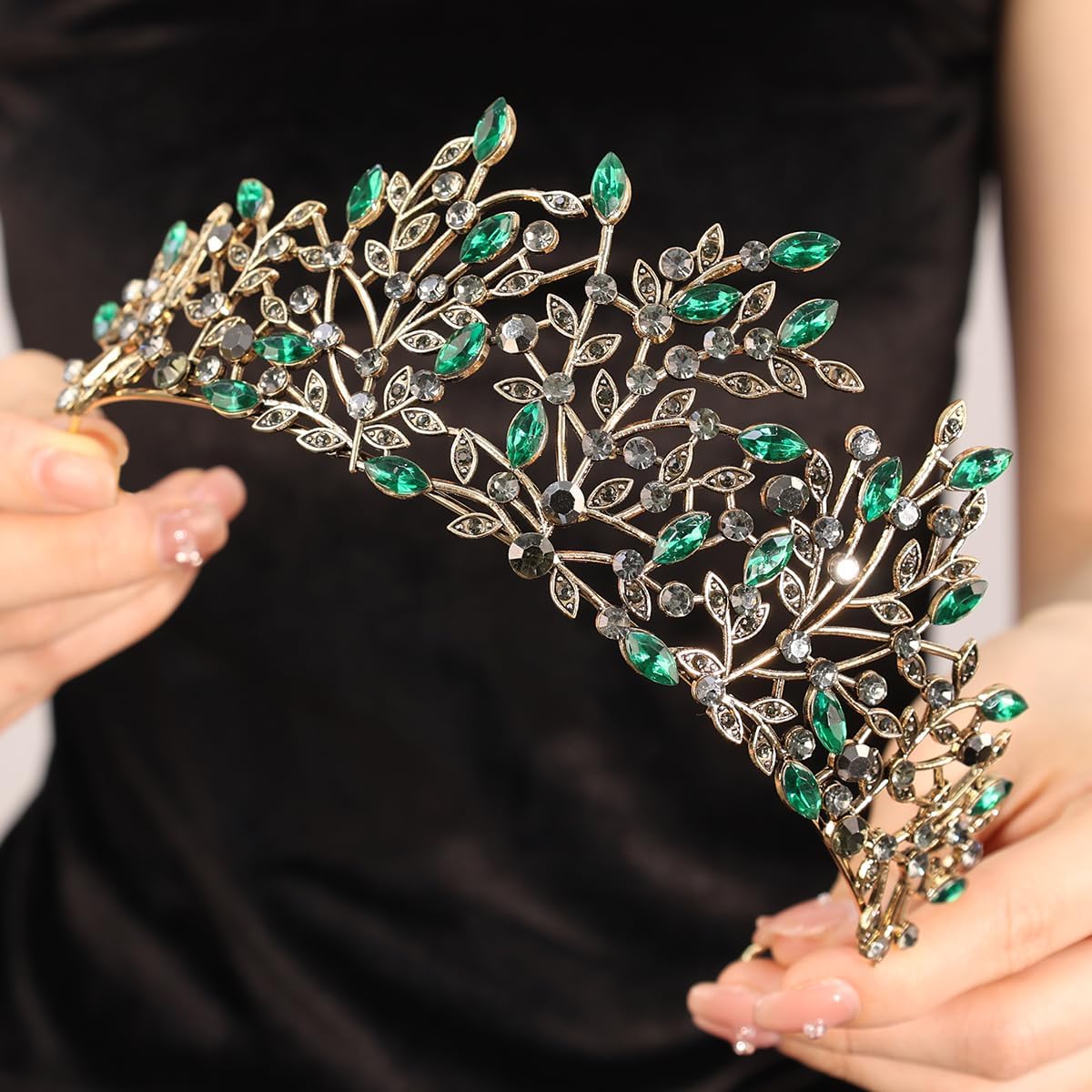 Gold Crystal Tiaras and Crowns for Women Leaf Design with Rhinestone Bridal Queen Crown Princess Headpiece Hair Accessories for Birthday Wedding Pageant Party Prom - Image 4