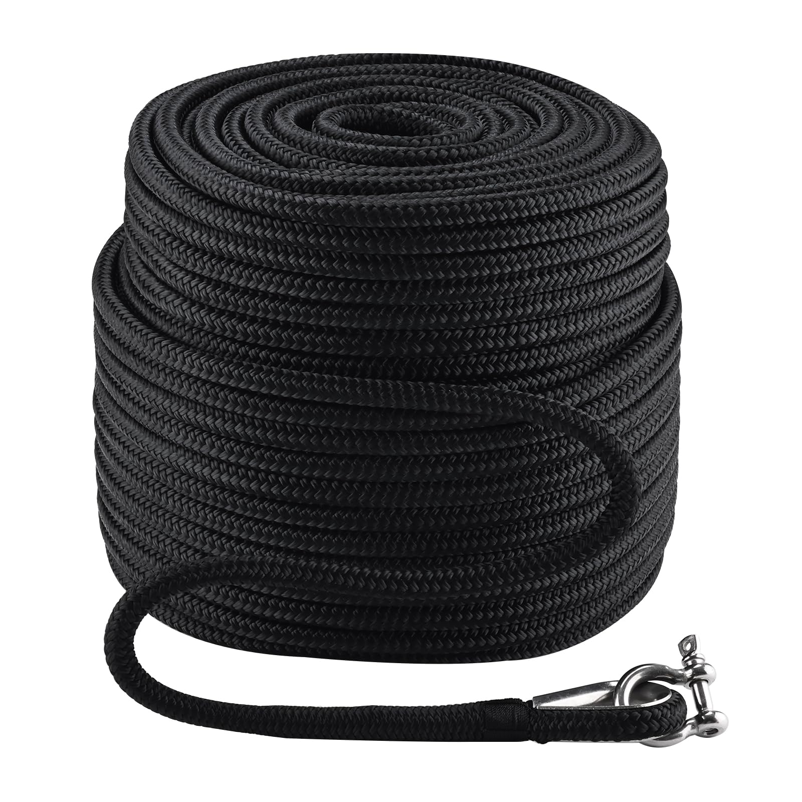 NovelBee 1/2" Anchor Rope 300',Braid Nylon Line with Shackle (Black)