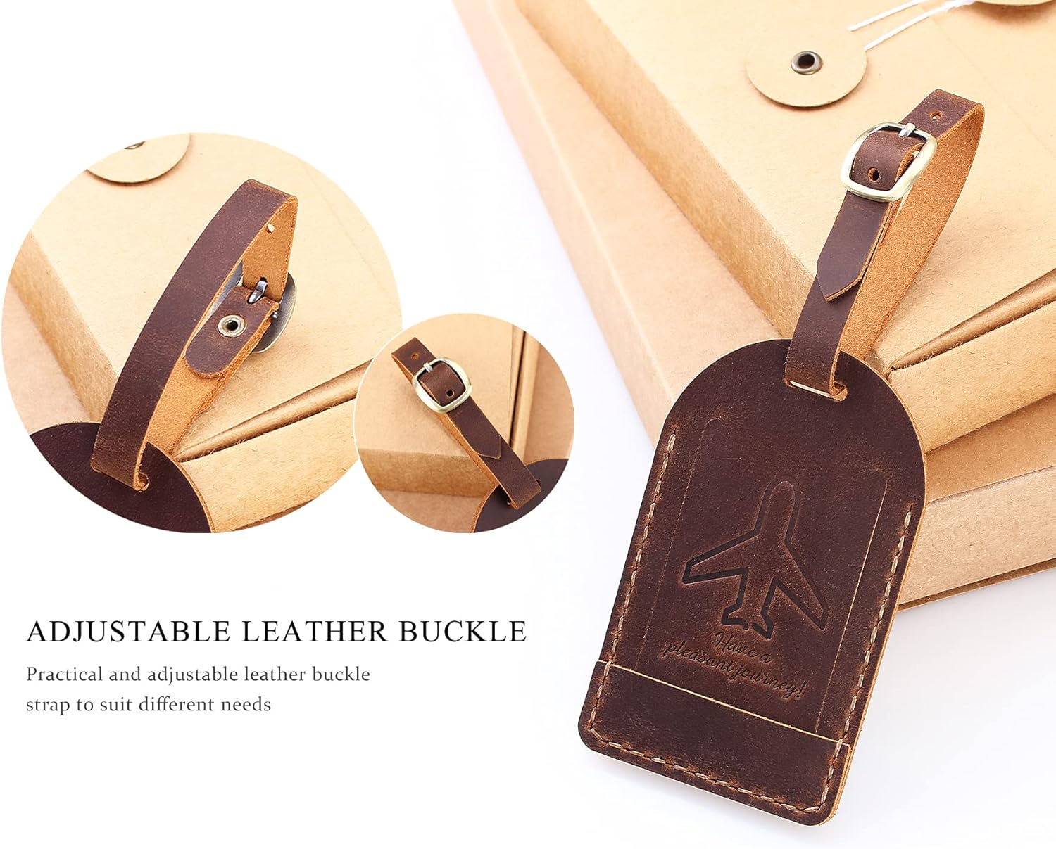 2 Pack Premium Name Tags for Luggage, Leather Luggage Travel Bag Tags by Fasjosma, Luggage Bag Case Tags Leather Travel ID Labels for Suitcases (Brown) - Image 3