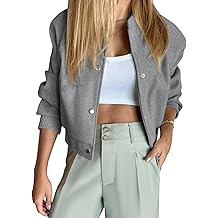 Womens Cropped Bomber Jacket Wool Blend Varsity Short Pea Coats Long Sleeve Button Down Winter Casual Outerwear