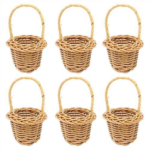 Honbay 6 cestas tejidas en miniatura con asas, cesta pequeña de regalo de caramelos, mini cesta de flores para bodas, fiestas, manualidades,