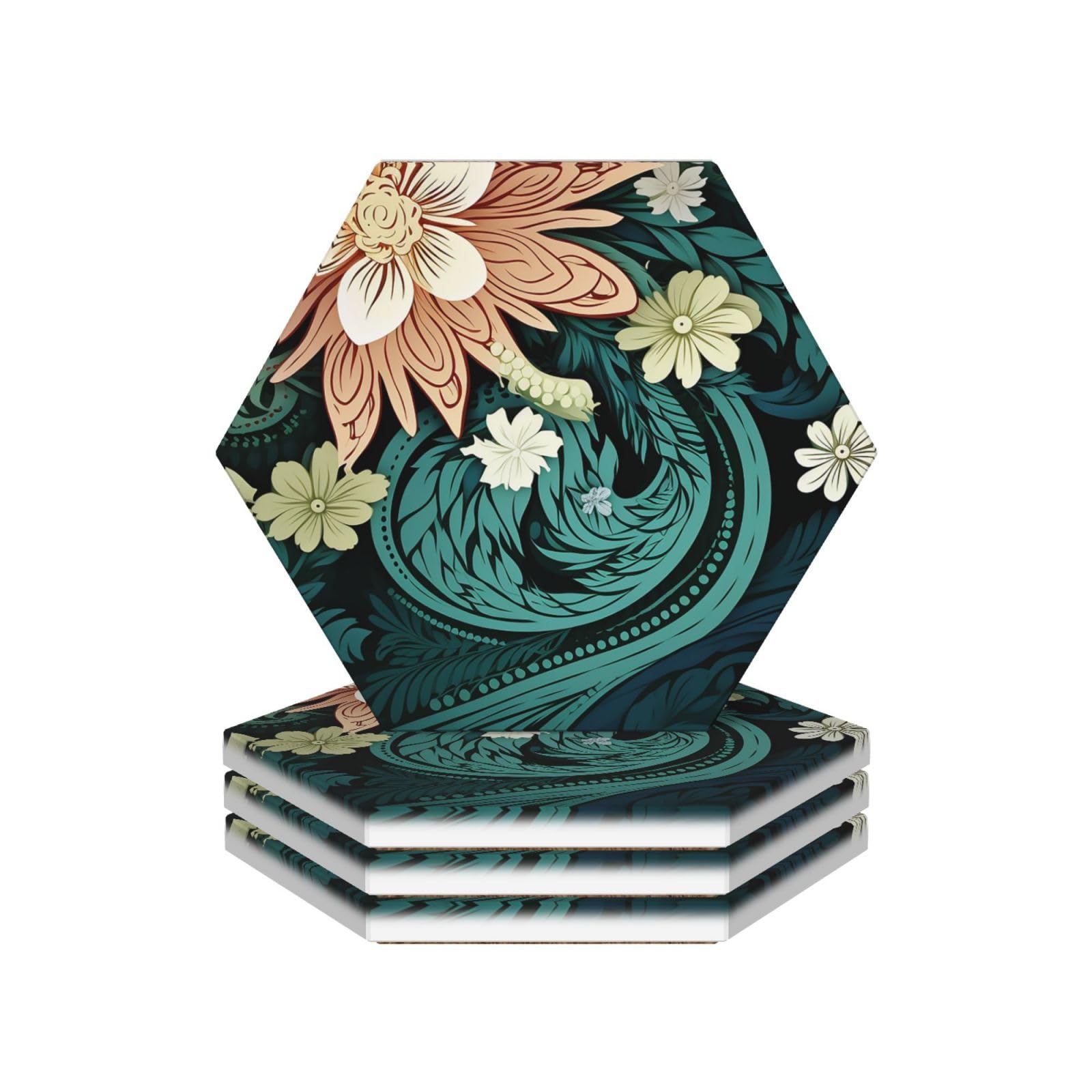 Dessous de verre pour boissons absorbants en céramique ronde et motif floral pour table propre