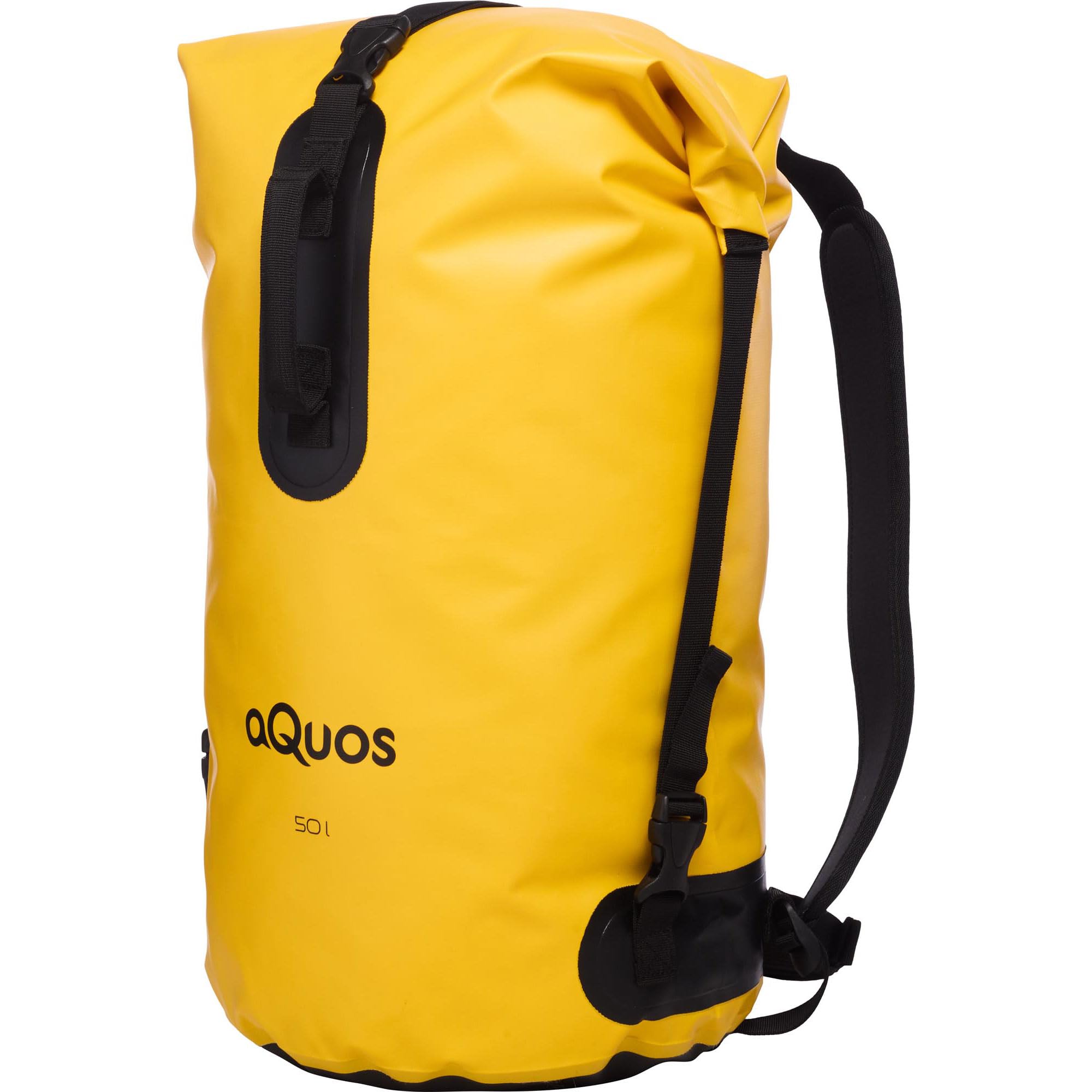 AQUOS Wasserdichter Dry Bag Finback 50L – Robuster Packsack aus LKW Plane in Signalfarbe Gelb – mit Rollverschluss & Tragegurt – Ideal für Kajak, Boot, Camping & Outdoor - Hydrobag