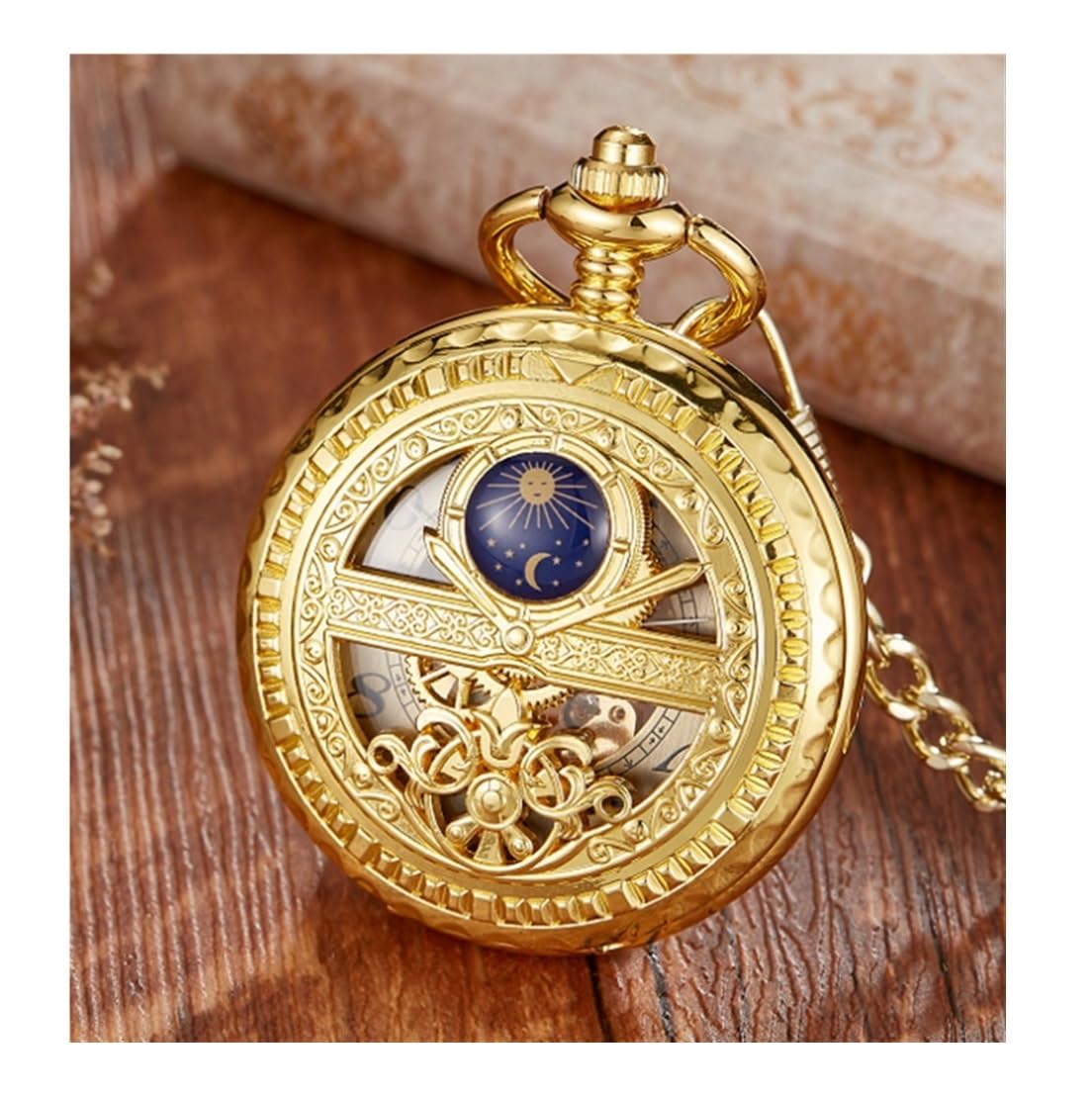 Zegarki Kieszonkowe Mechaniczny Zegarek Kieszonkowy Z Ręcznym Wiatrem Świecące Cyfry Rzymskie Skala Steampunk Z Łańcuszkiem Zegarki Kieszonkowe Męskie(Gold)