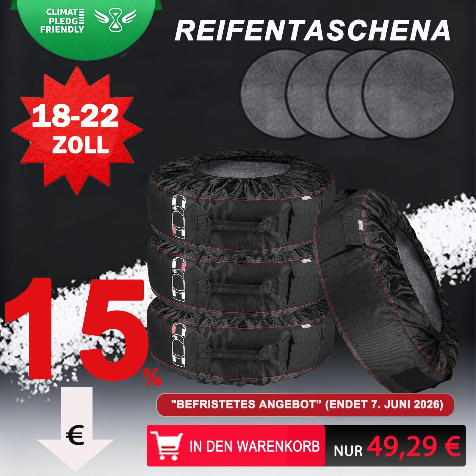 moveland reifentaschen 18-22 Zoll - Reißfeste reifentasche 4er Set- Keep Clean reifenschutzhülle - reifensäcke mit 4 Filzpads - wasserdicht staubdicht schützen lagern und transportieren Reifen