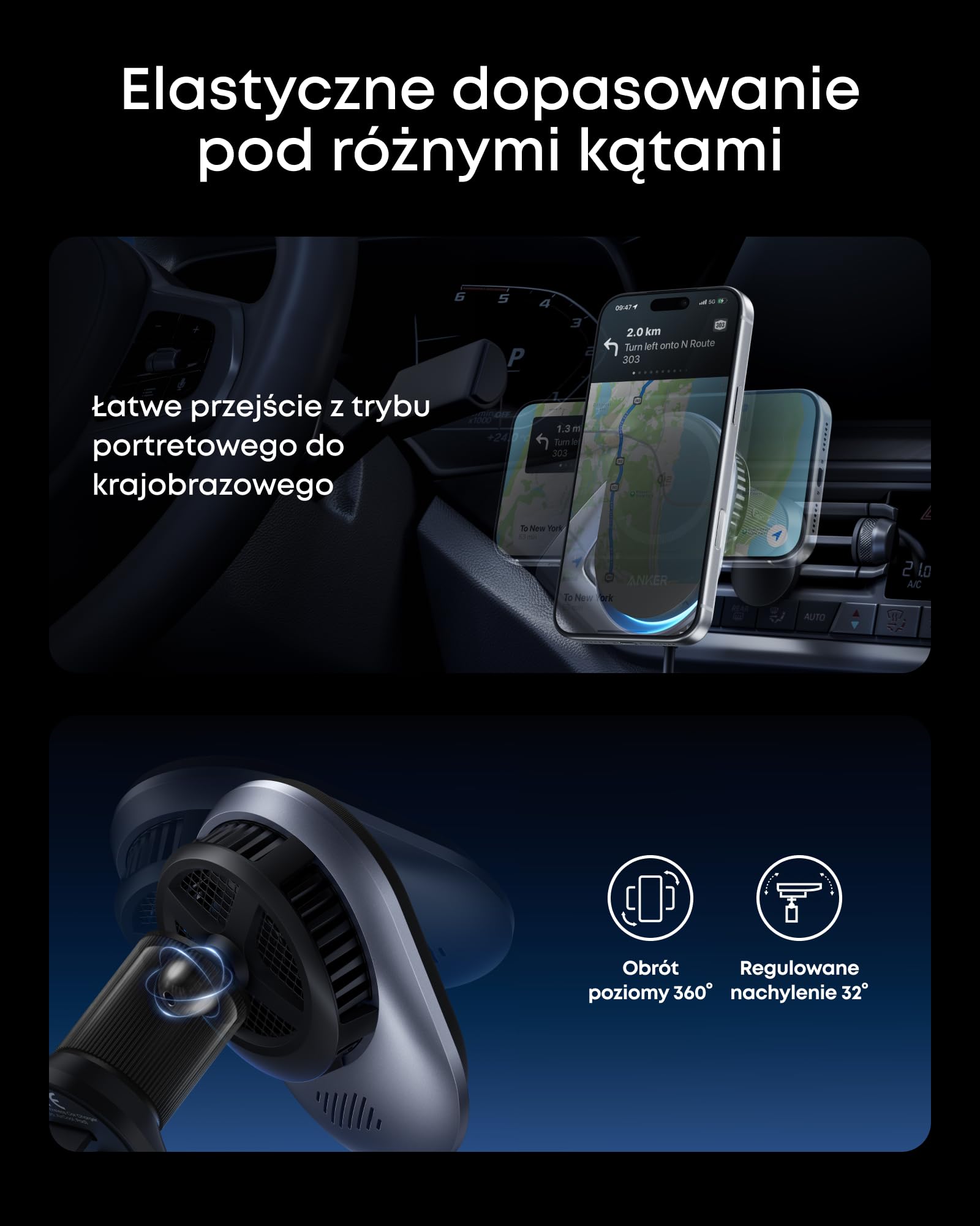 Anker Prime Magsafe Ładowarka samochodowa, bezprzewodowa ładowarka samochodowa z certyfikatem Qi2 25 W i aktywnym chłodzeniem TEC, mocne magnesy, uchwyt na kratkę wentylacyjną do iPhone'a 17-12