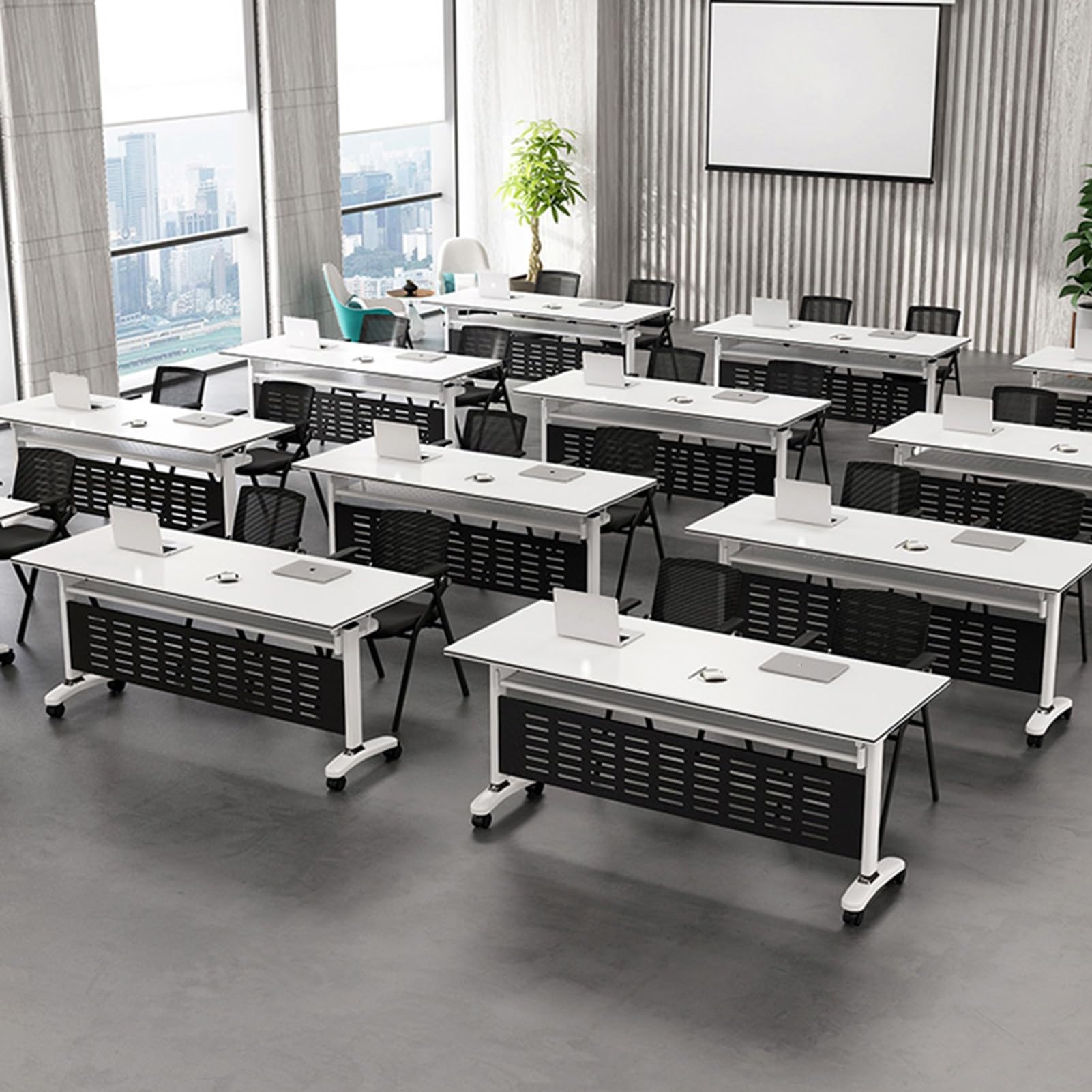 Mesa de Reuniones Mobile Foldable Conference Table, Save Space Rolling Meeting Table with Locking Wheels, Meeting/Training Table for Classroom or Office(White,140x40x75cm)