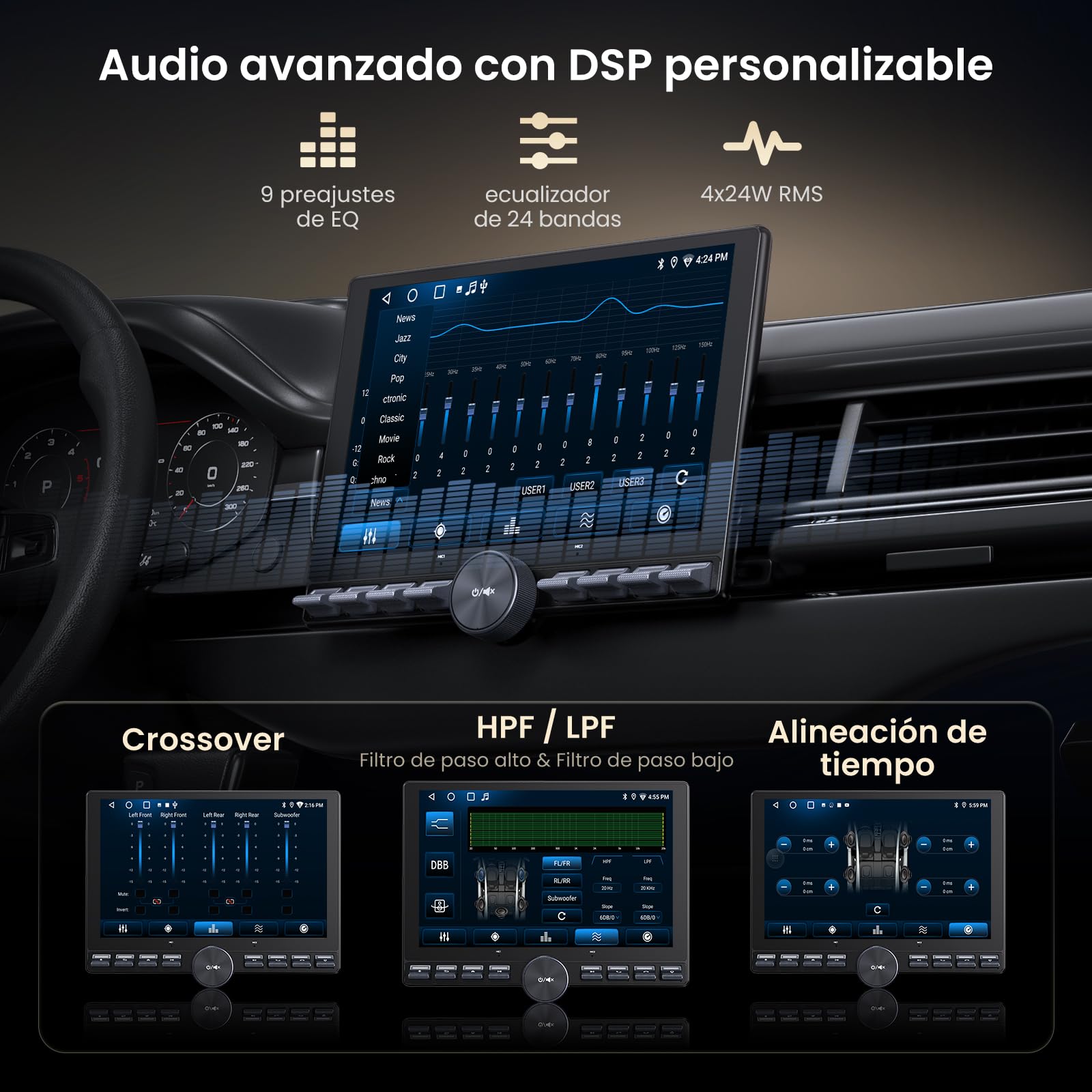 ATOTOZONE 10,1" FlexView Radio Android Adaptativo 1 DIN & 2 DIN, Pantalla Flotante ChatGPT AI Autoradio, Wi‑Fi/USB/Bluetooth, CarPlay y Android Auto Inalámbrico, EQ/DSP/RDS, Cámara Trasera
