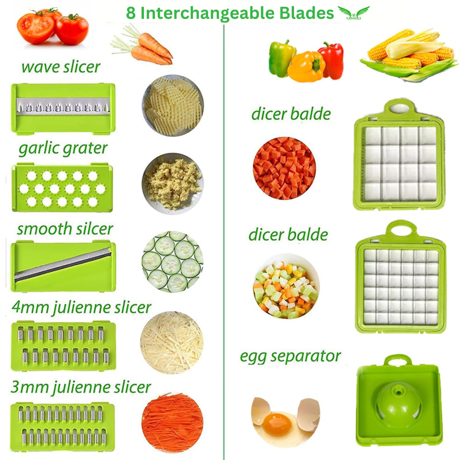 Vegetable Chopper, Pro Onion Chopper, Multifunctional 16 in 1 Food Chopper, Kitchen Vegetable Slicer Dicer Cutter, Veggie Chopper With interchangeable Blades, Food Chopper With Conteiner (Grey/Geen)