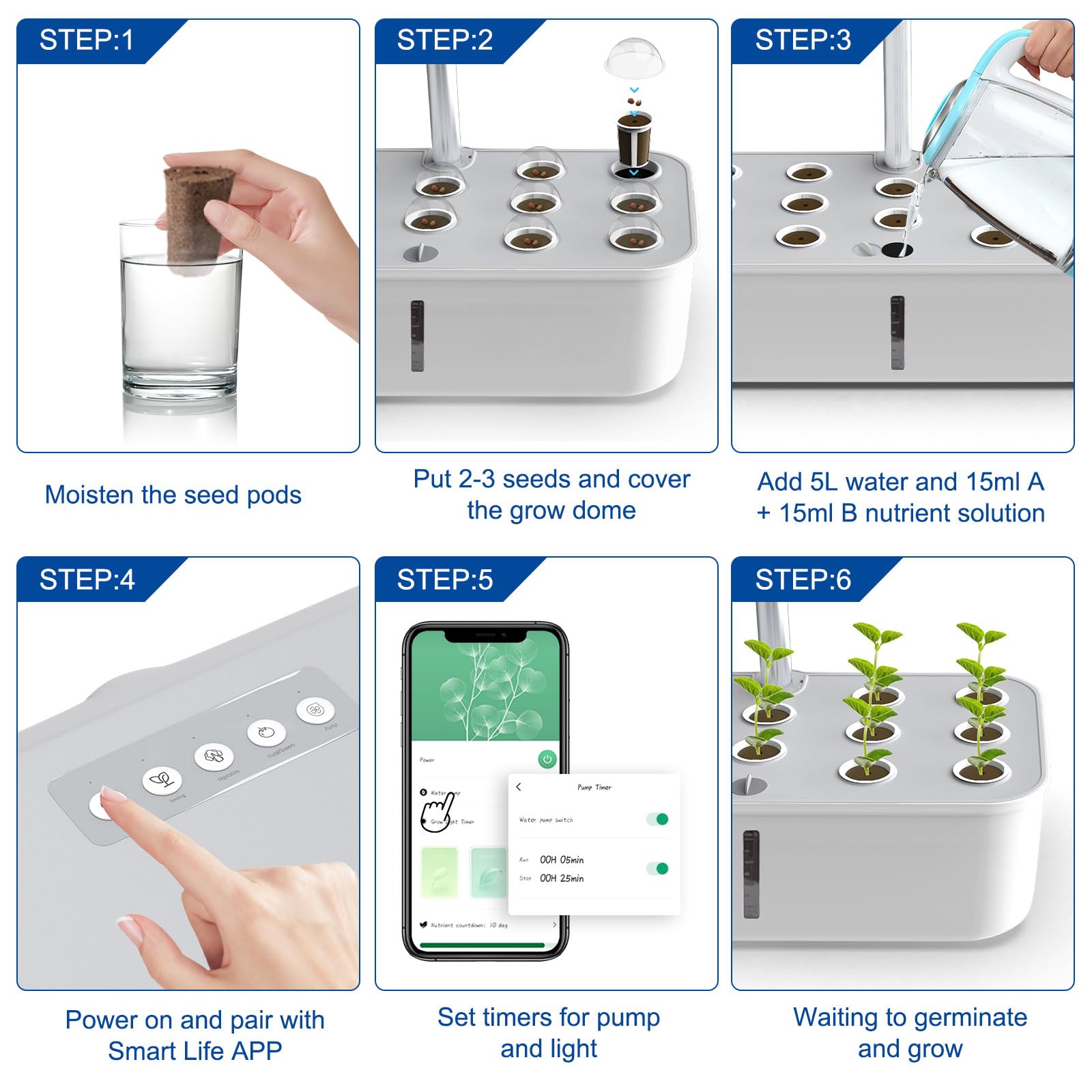 Hydroponiczny system uprawy WiFi, 14 pods Smart Garden z lampą LED do roślin, sterowany ręcznie/aplikacją, automatyczny timer, do użytku wewnątrz i na zioła, zestaw z regulacją wysokości,