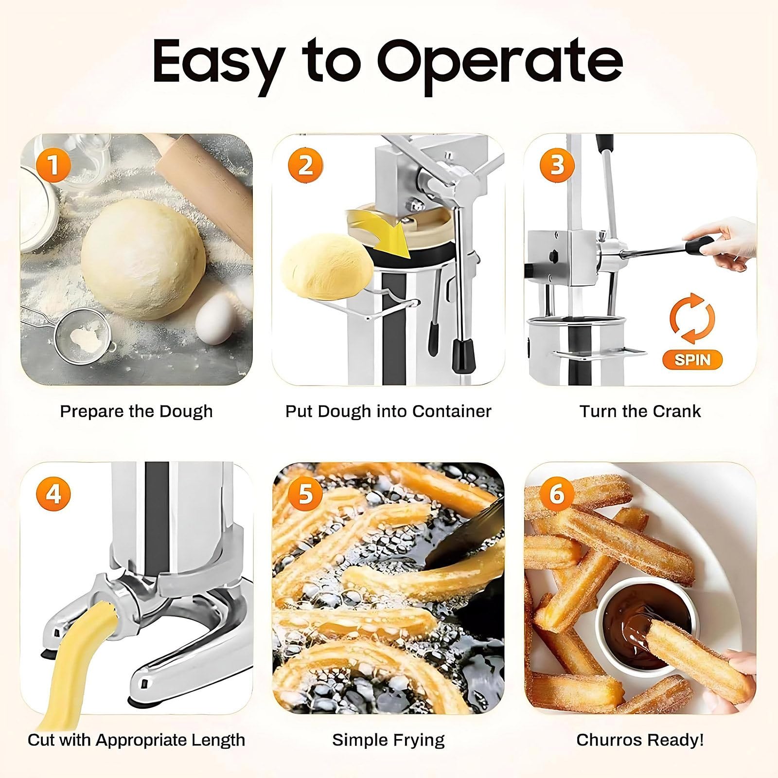 Churros Maker - Extrusora de masa manual de acero inoxidable resistente para auténticos churros crujientes, ideal para restaurantes, panaderías y uso doméstico