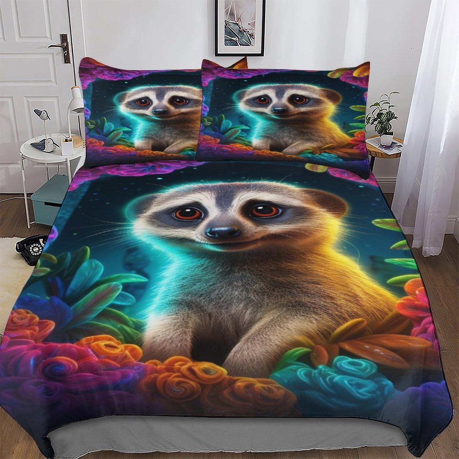 Dcccy Meerkat-1 Meerkat Duvet Cover Set With Pillowcases Printed Bedding Set Comforter Cover 3 Pieces Soft Microfiber Quilt Cover Double (200X200cm)