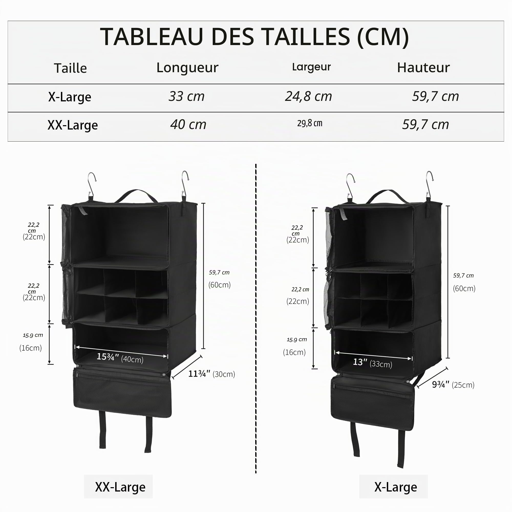 GRANNY SAYS Rangement Suspendu, Grand Organisateur de valises Suspendu Pliable, Cube d'emballage Portable Cube d'emballage à Suspendre Sac de Rangement pour valises et Bagages Noir