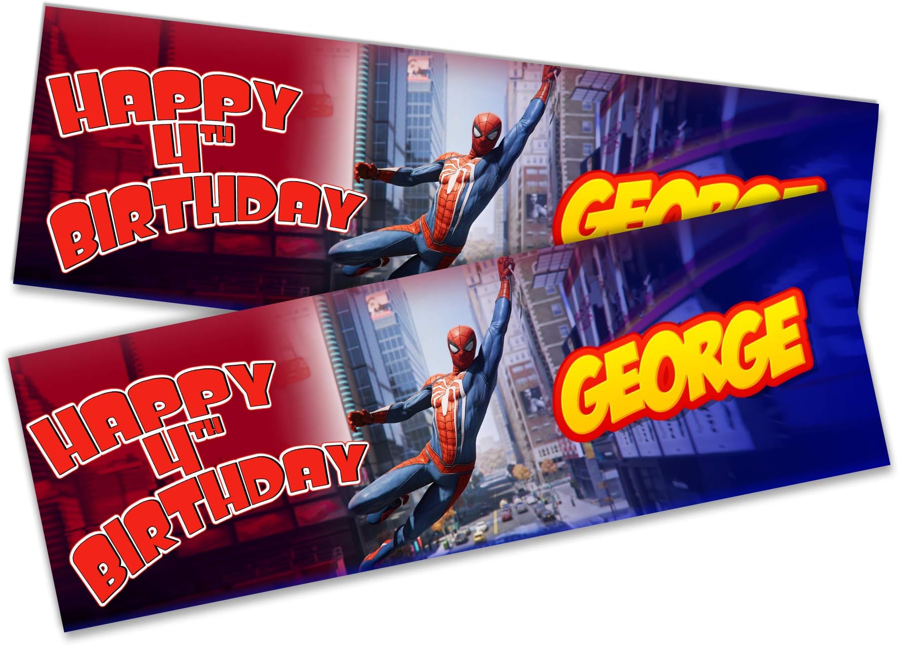 x2 Personalised Birthday Banner Spiderman Children Party Decoration Poster 4 (Large 6ft x 2ft)