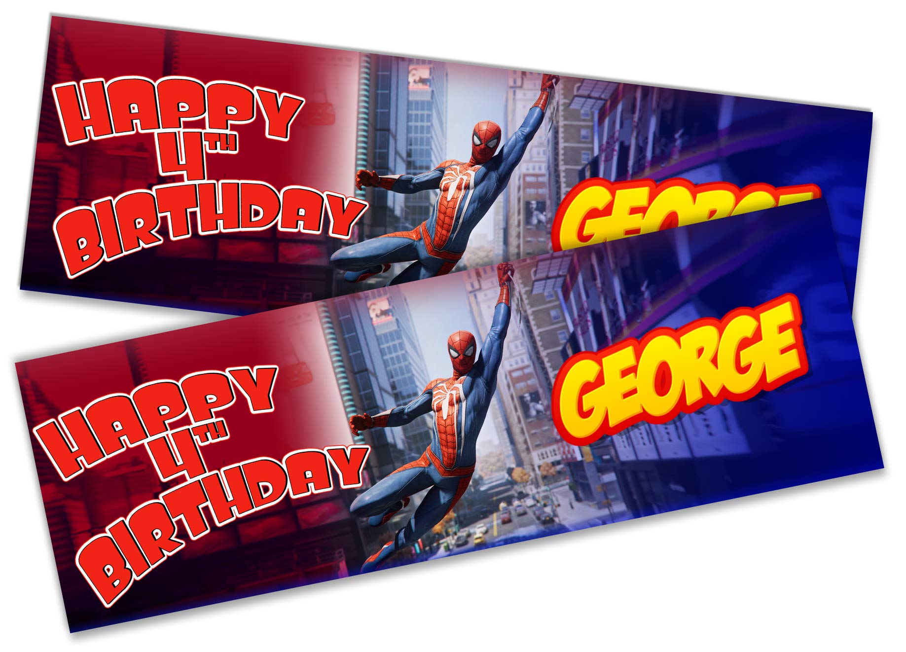 x2 Personalised Birthday Banner Spiderman Children Party Decoration Poster 4 (Large 6ft x 2ft)