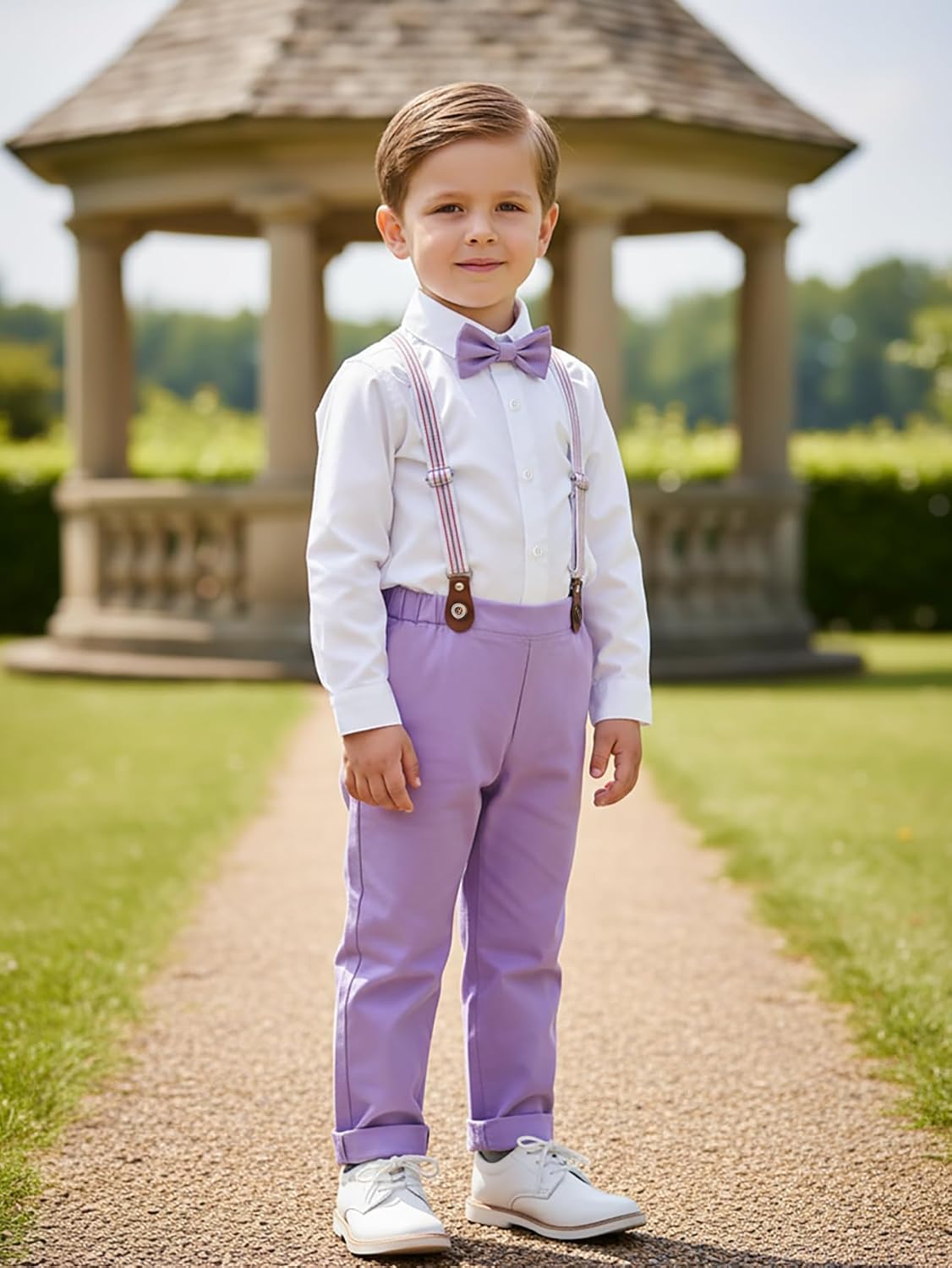 Boarnseorl Baby Boys Pants Sets, Infant Long Sleeve Shirt + Pants + Bow Tie + Suspenders Outfits