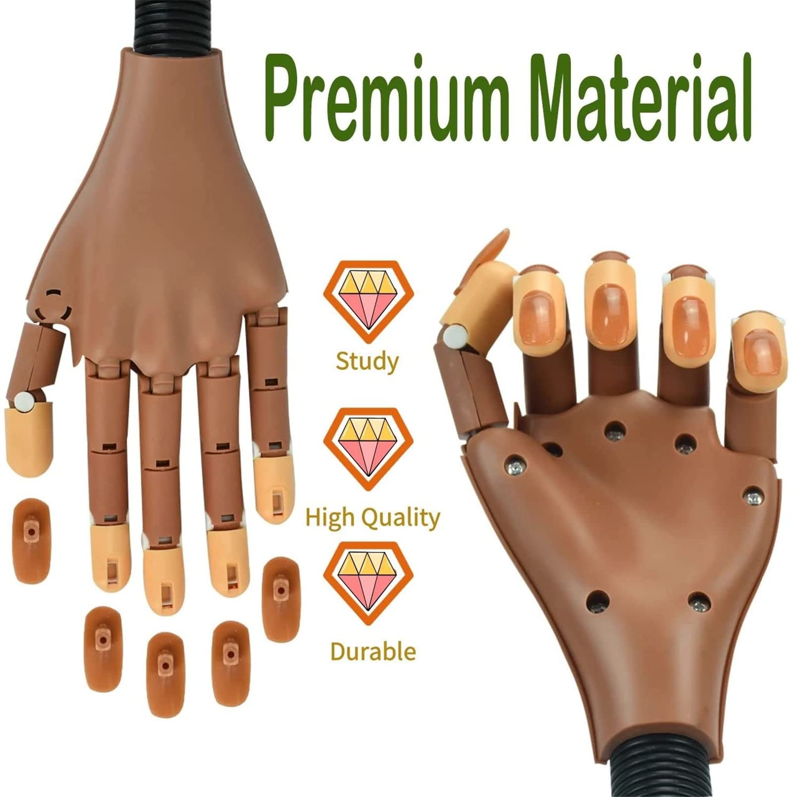 Mano de Práctica de Uñas con 300 Piezas Uñas Postizas, Falsas-Mano de Práctica para Manicura Ajustables Flexibles de Uñas Artificiales para Manicura de Uñas DIY