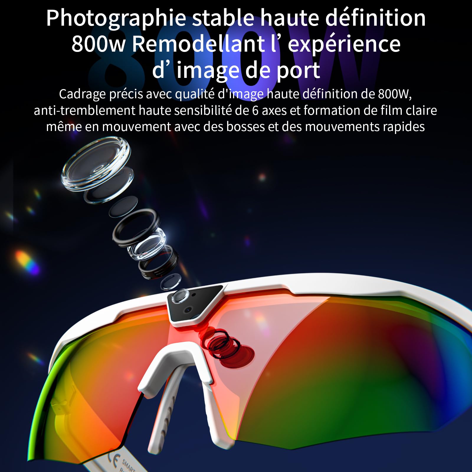 LOKMAT AI Lunettes intelligentes avec caméra, lunettes de soleil polarisées, étanches, anti-UV, anti-chocs, idéales pour le cyclisme et la randonnée - W640 Blanc
