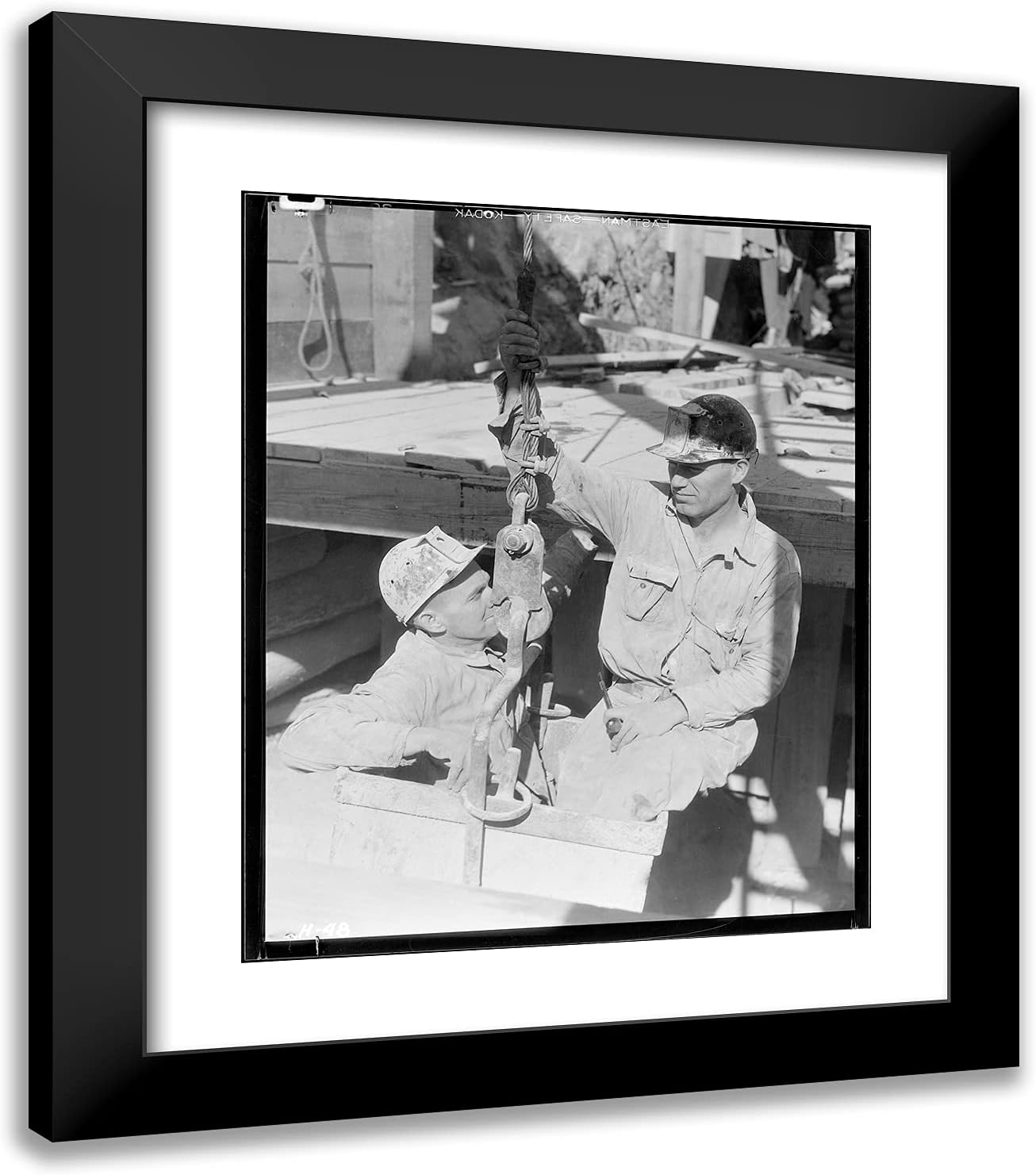 ArtDirect Hine, Lewis Wickes 20x23 Gold Ornate Framed Art Print with Double Matting Titled: Shaftmen at the Mouth of the Vertical Test Shaft for Examination of Substrata at Norris Dam Site