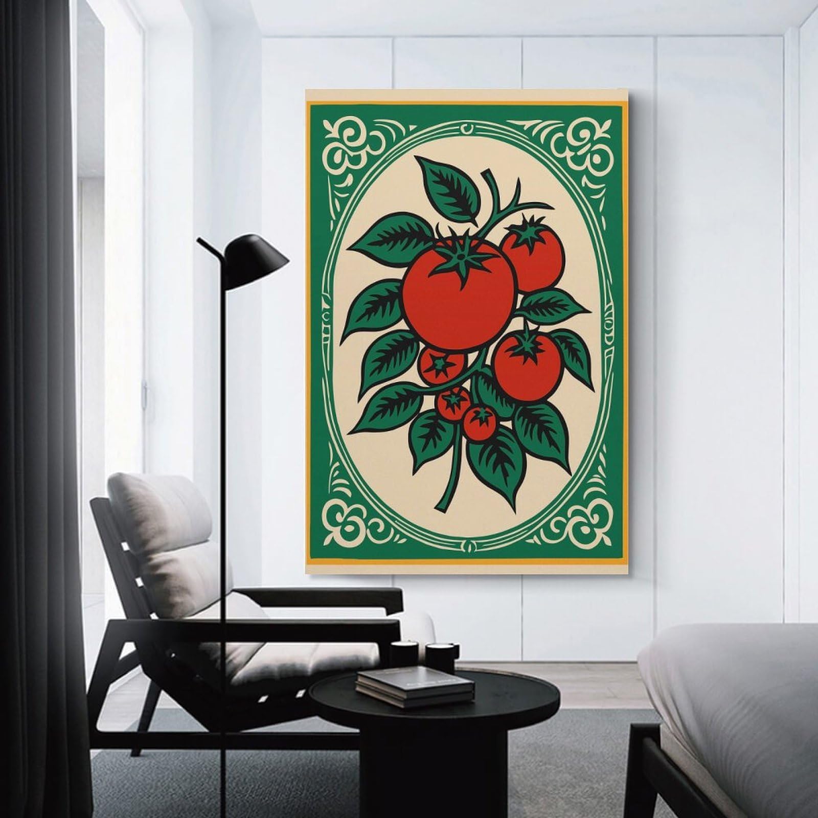 Junmoney Tomato Branch Illustration Canvas Wall Picture, 24x36inch(60x90cm), for Sofa Walls, Lounge Or Home Corners, Modern Wall Decor for Cosy Interiors