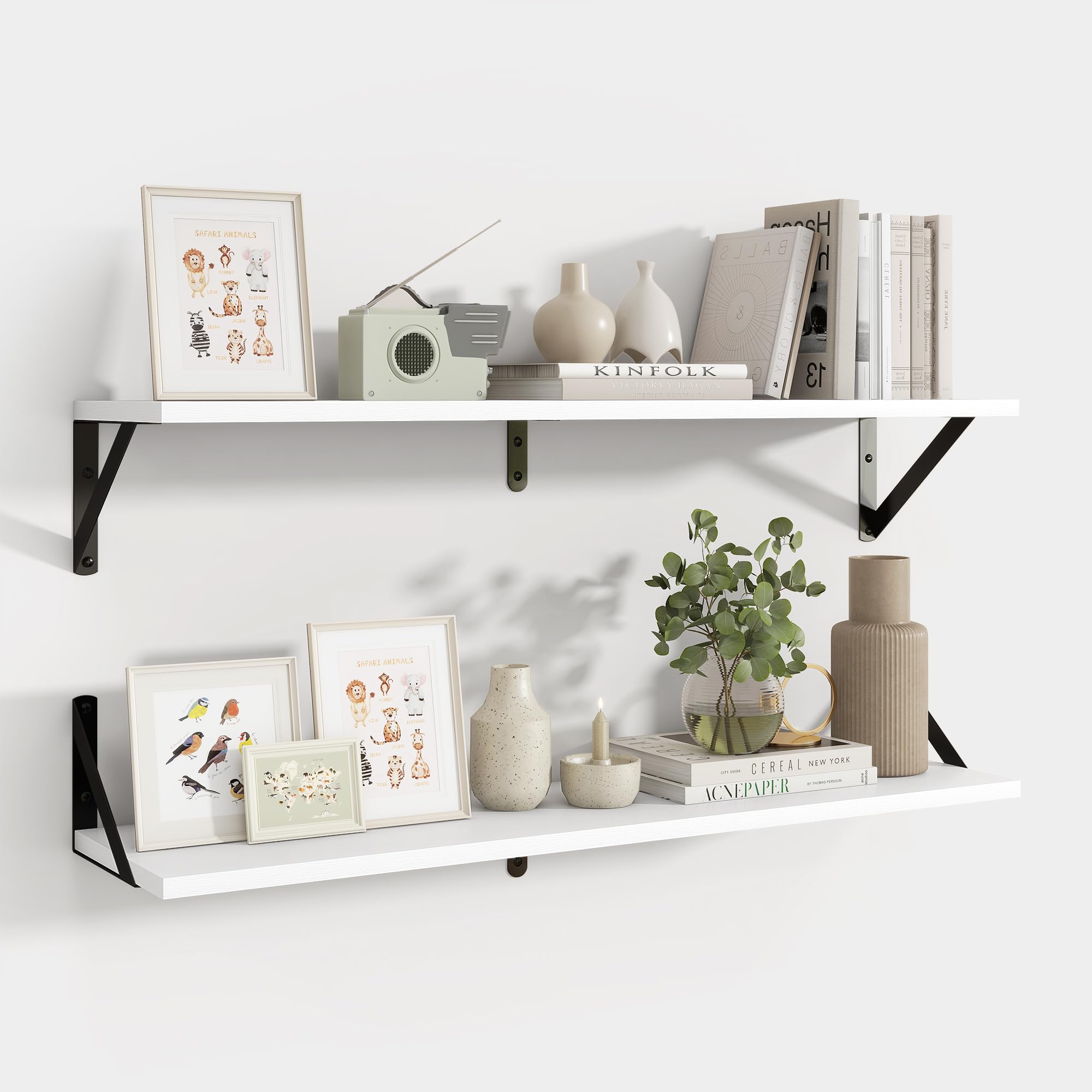 Axeman 32 Inch Floating Shelves | 8 Inch Deep White Wood Wall Shelves Set of 2 | 31.5" W x 8" D Rustic White Shelves for Bathroom Kitchen Living Room