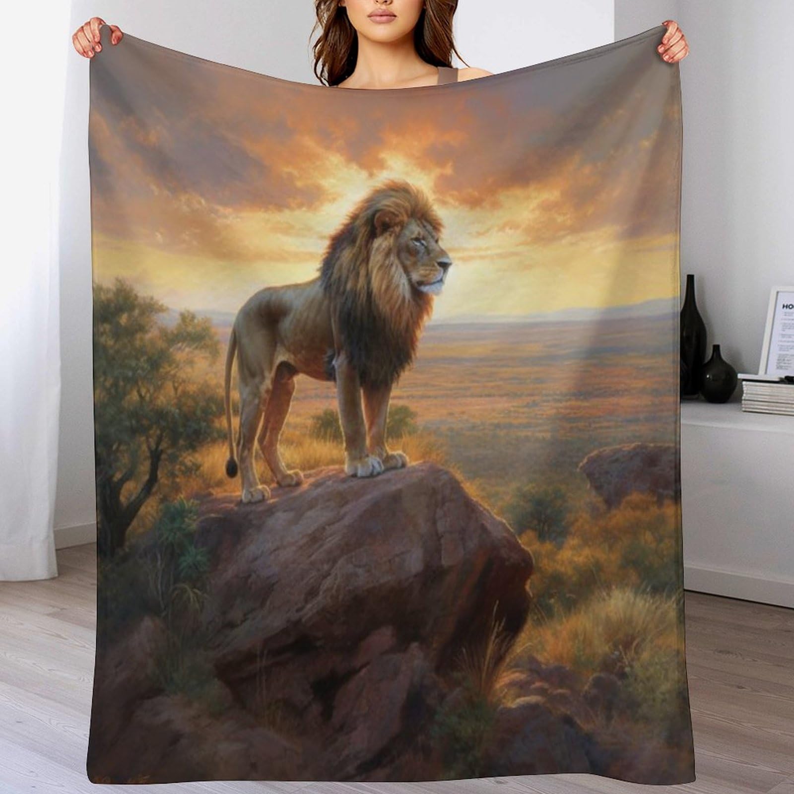 Couverture lion flannel polaire confortable chaude chambre canapé