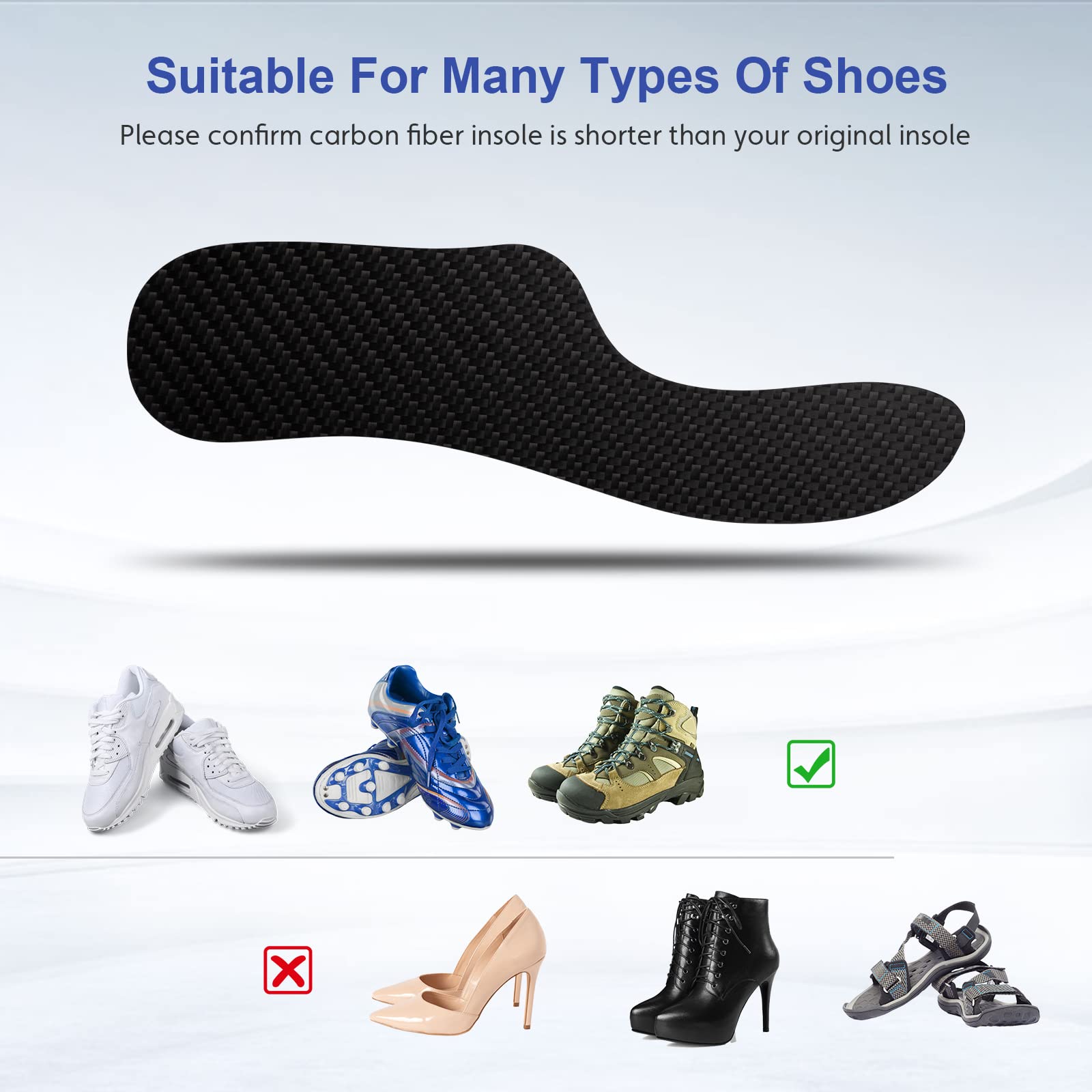 Plantilla de fibra de carbono Morton Extension Orthotic, FAKILO 1 par de plantillas rígidas de soporte de pie para Hallux Rigidus, Turf Toe, Hallux Limitus - 295 mm - Talla de mujer 14, hombre 13