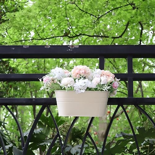 Miniatura 5 de Meltset - Paquete de 3 macetas colgantes de hierro de metal, valla ovalada, macetas de jardín, balcón, cubos de metal para pared, interiores y